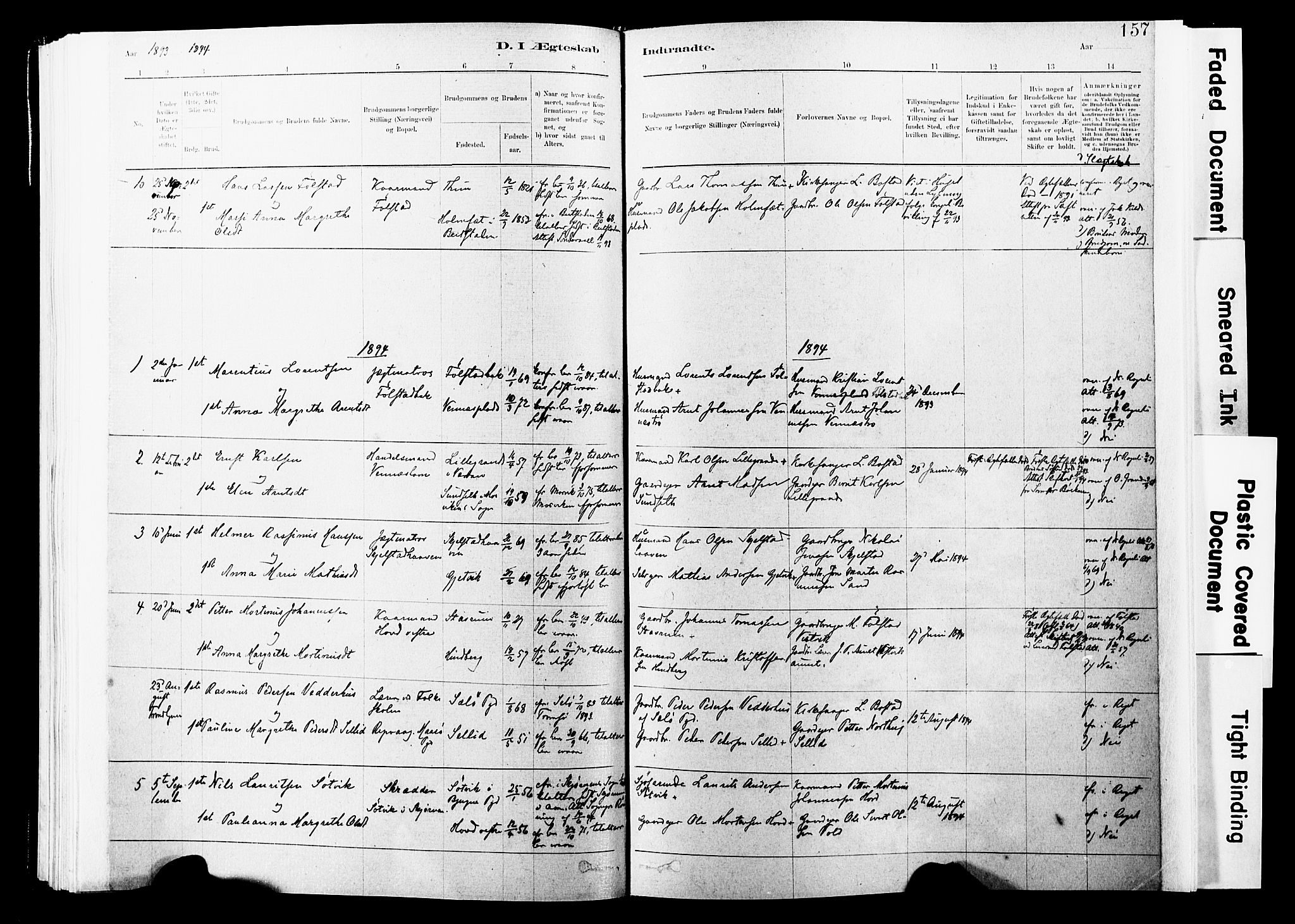 Ministerialprotokoller, klokkerbøker og fødselsregistre - Nord-Trøndelag, AV/SAT-A-1458/744/L0420: Parish register (official) no. 744A04, 1882-1904, p. 157