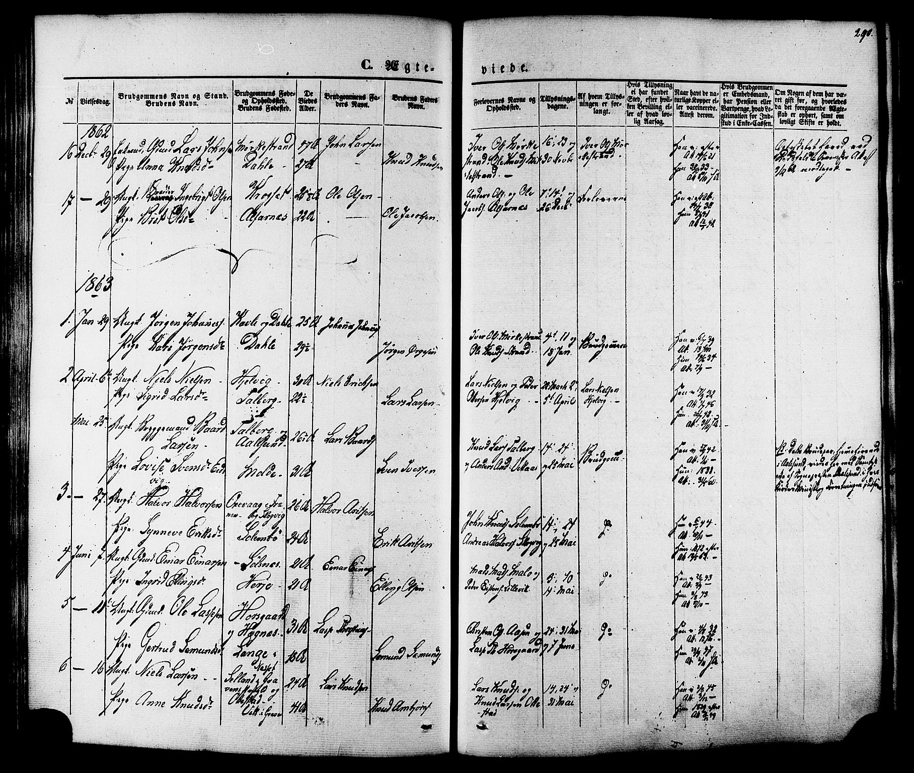 Ministerialprotokoller, klokkerbøker og fødselsregistre - Møre og Romsdal, SAT/A-1454/547/L0603: Parish register (official) no. 547A05, 1846-1877, p. 290