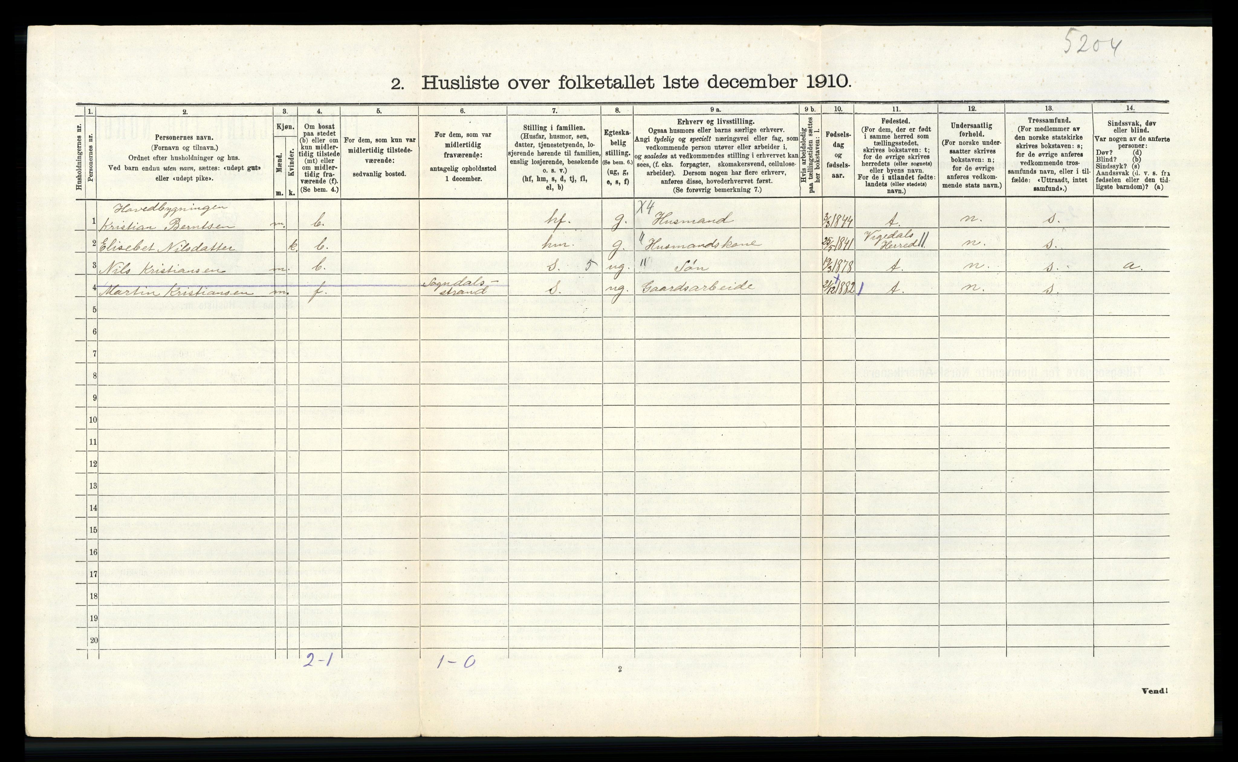 RA, 1910 census for Sokndal, 1910, p. 357