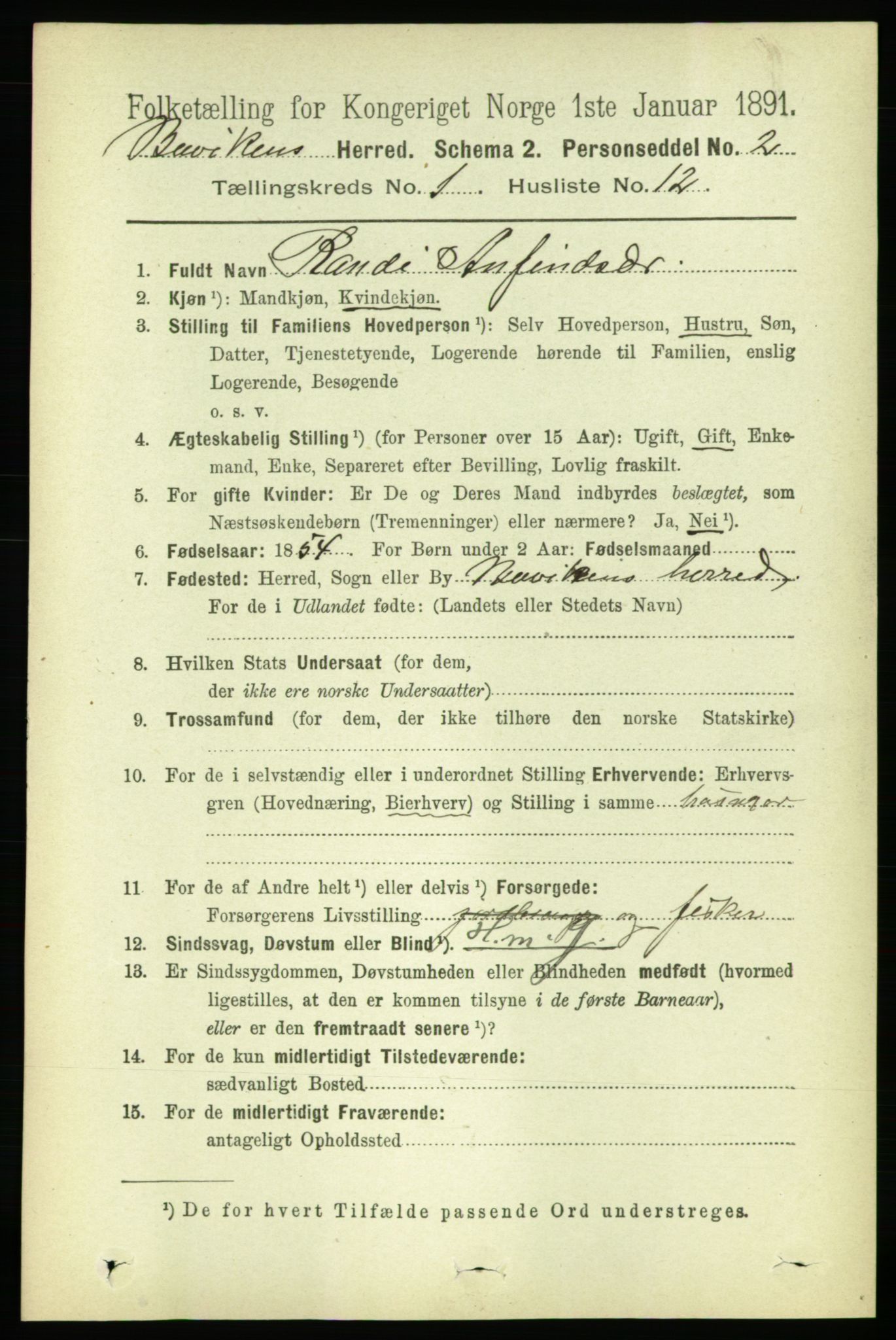 RA, 1891 census for 1656 Buvik, 1891, p. 147