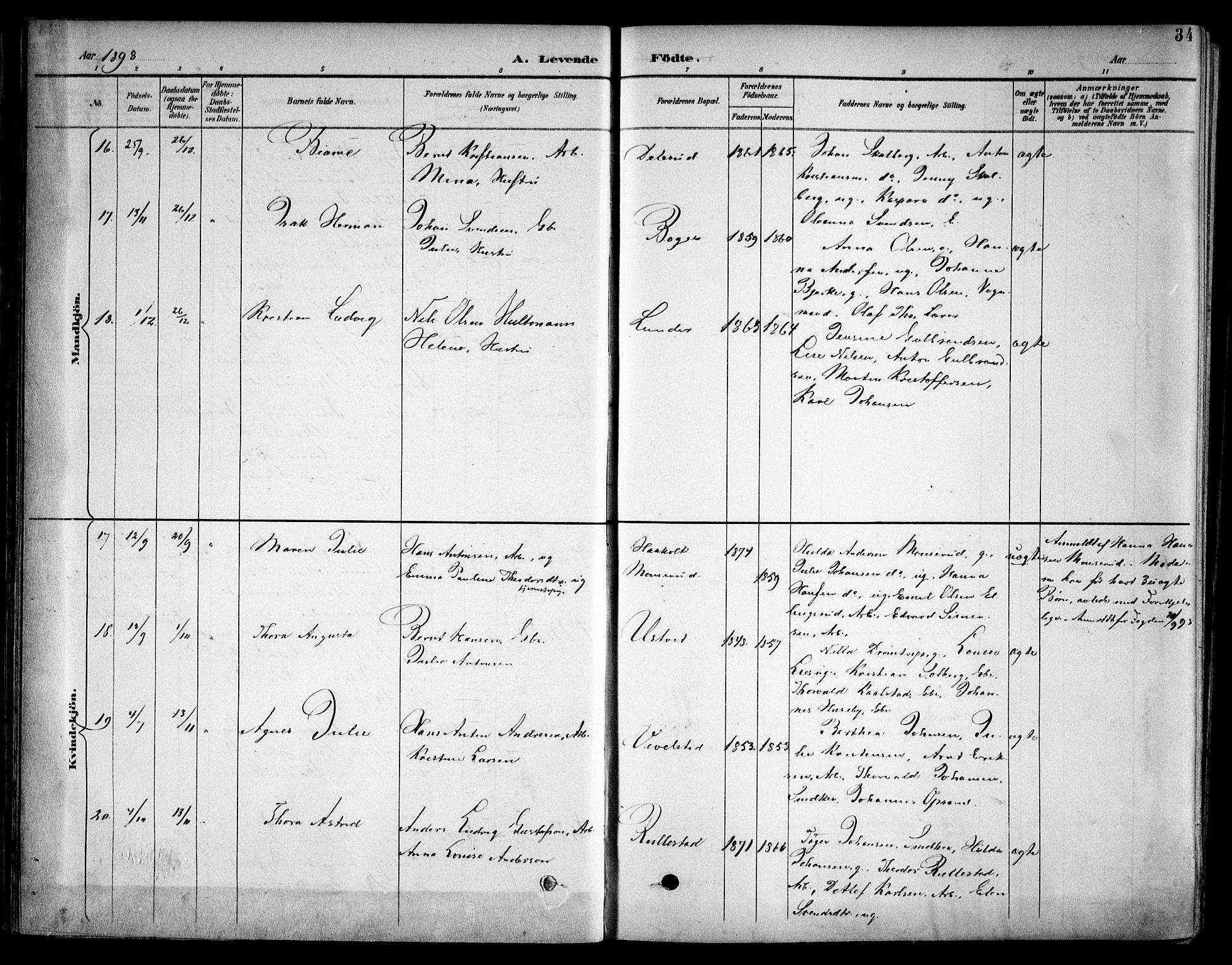 Kråkstad prestekontor Kirkebøker, AV/SAO-A-10125a/F/Fb/L0002: Parish register (official) no. II 2, 1893-1917, p. 34