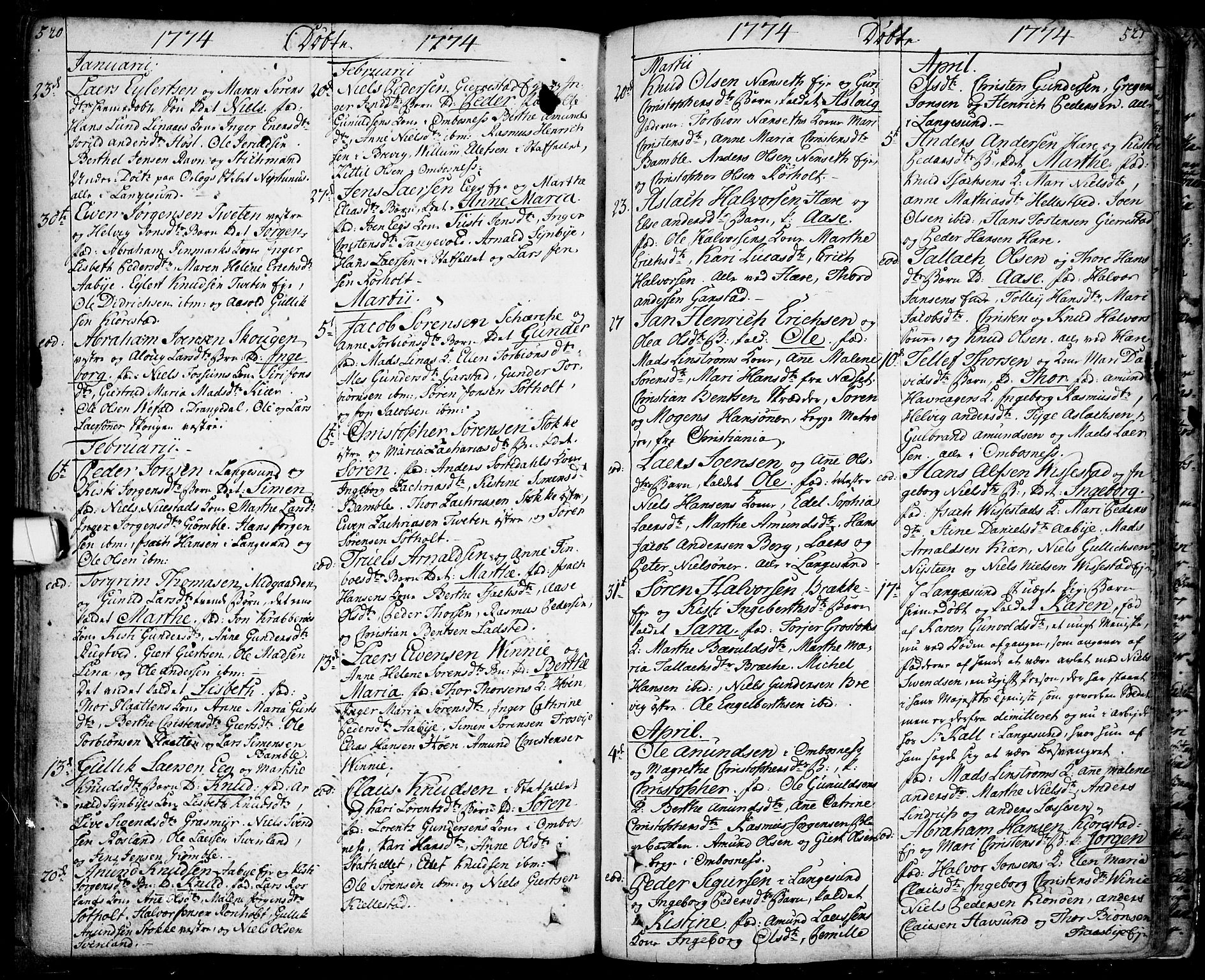 Bamble kirkebøker, SAKO/A-253/F/Fa/L0001: Parish register (official) no. I 1, 1702-1774, p. 520-521