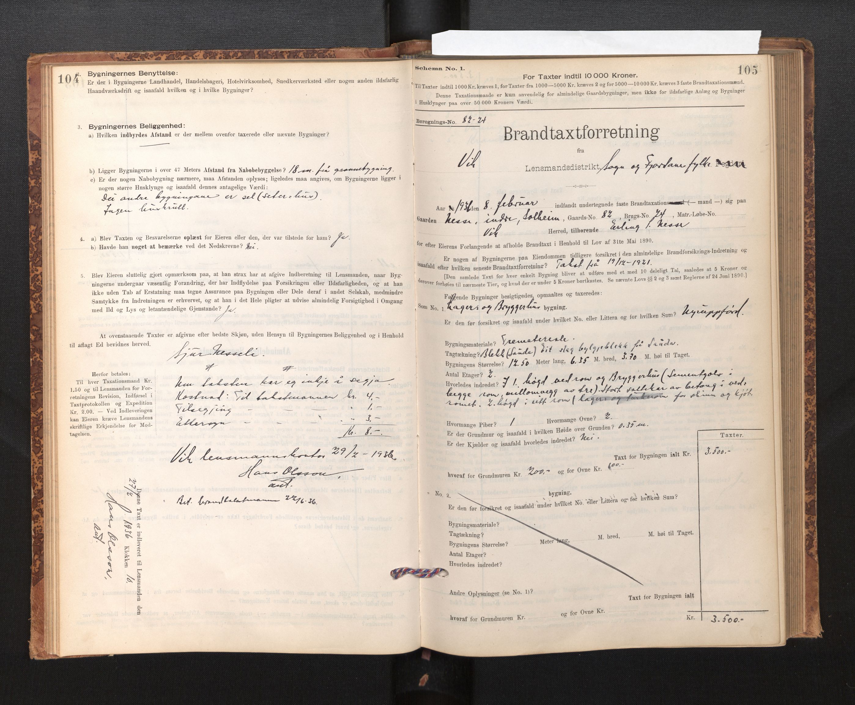 Lensmannen i Vik, AV/SAB-A-30301/0012/L0006: Branntakstprotokoll, skjematakst, 1896-1949, p. 104-105