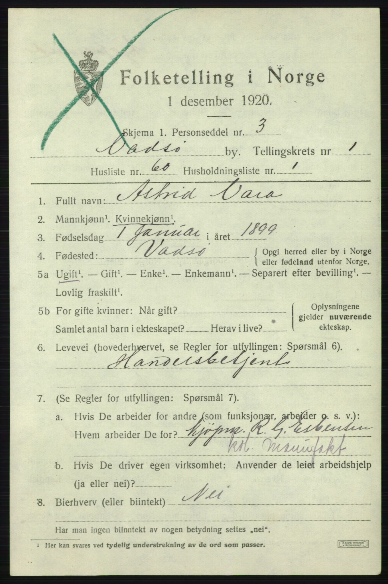 SATØ, 1920 census for Vadsø, 1920, p. 2199
