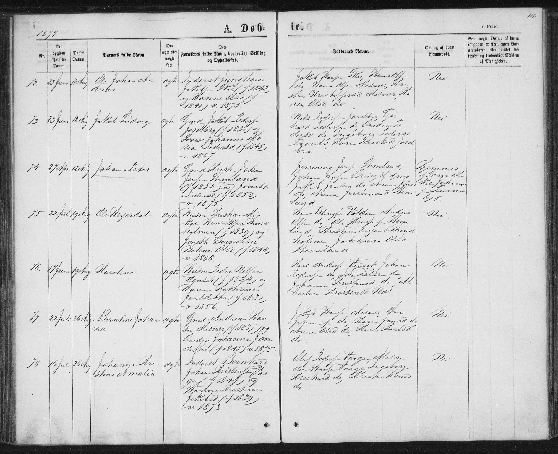 Ministerialprotokoller, klokkerbøker og fødselsregistre - Nordland, AV/SAT-A-1459/852/L0739: Parish register (official) no. 852A09, 1866-1877, p. 110