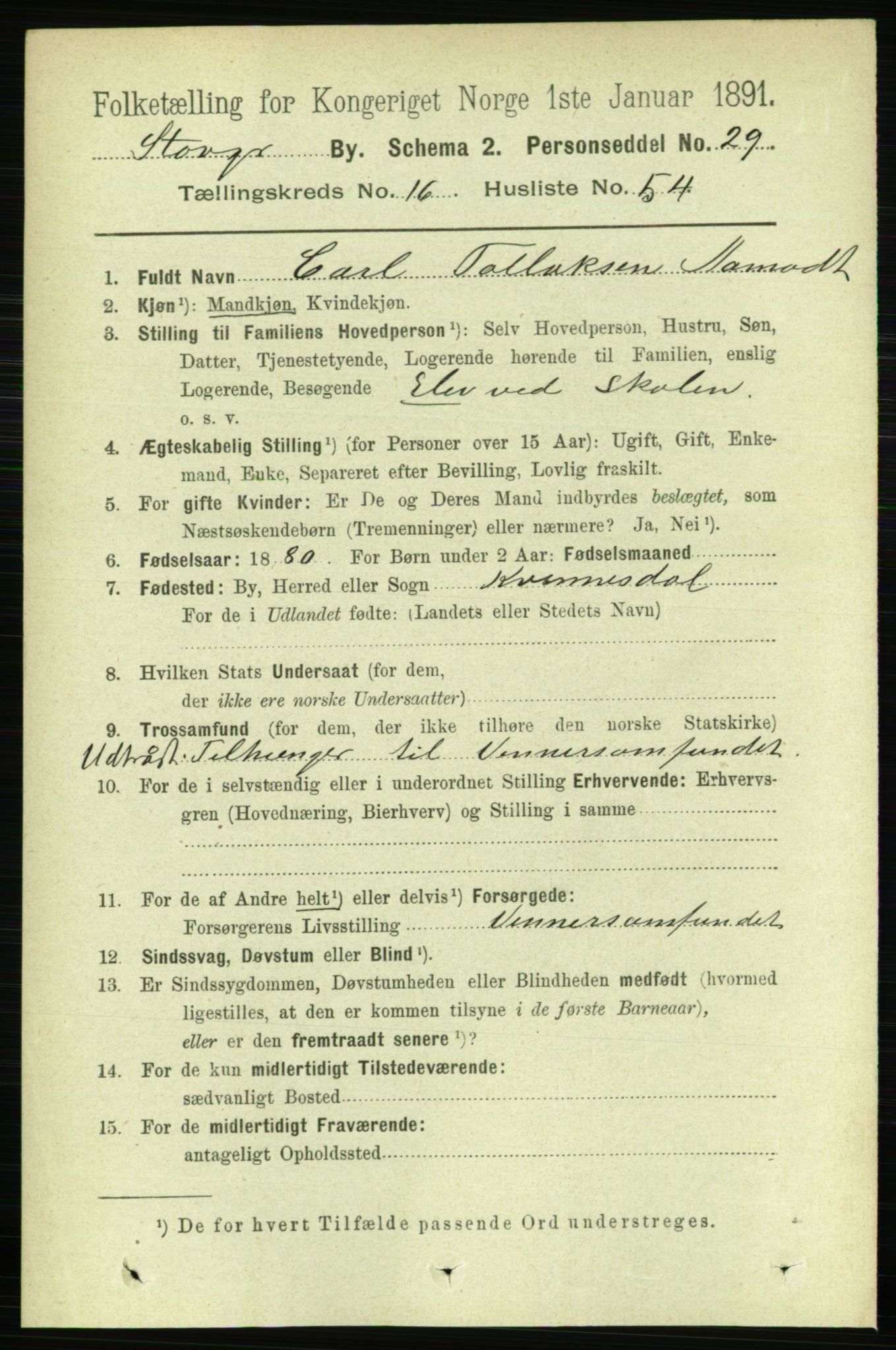 RA, 1891 census for 1103 Stavanger, 1891, p. 19378