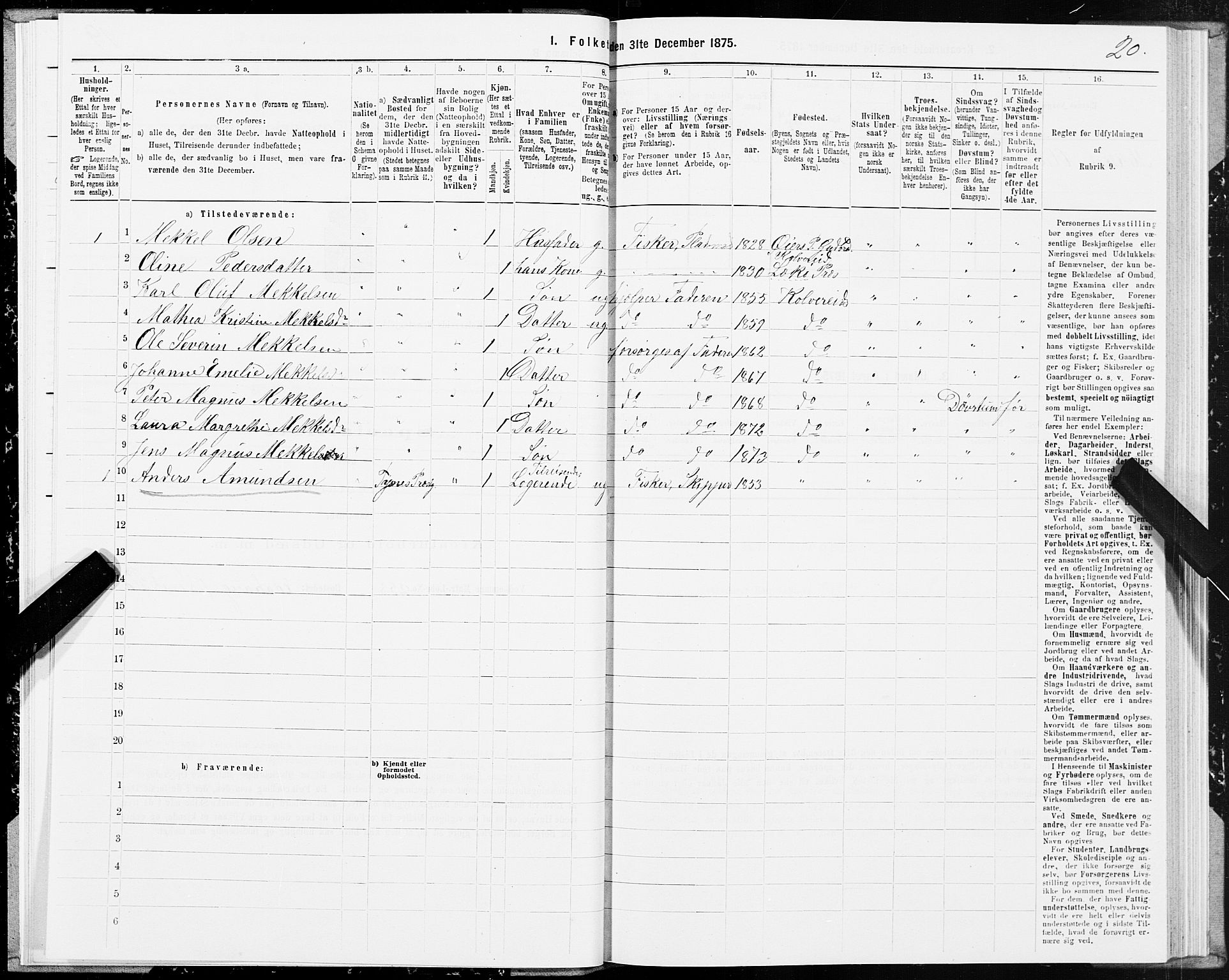 SAT, 1875 census for 1752P Kolvereid, 1875, p. 1020