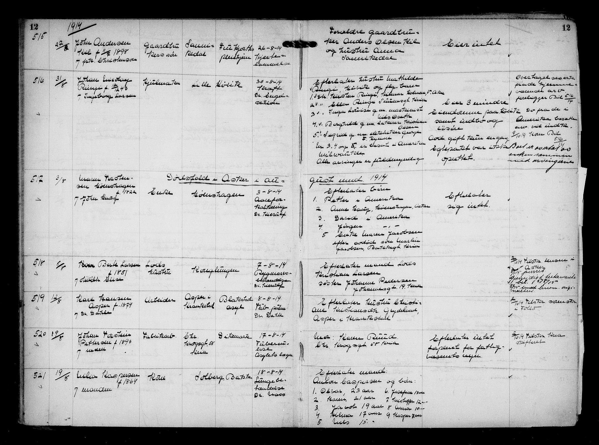 Aker kriminaldommer, skifte- og auksjonsforvalterembete, SAO/A-10452/H/Hb/Hba/Hbaa/L0004: Dødsfallsprotokoll, 1914-1918, p. 12