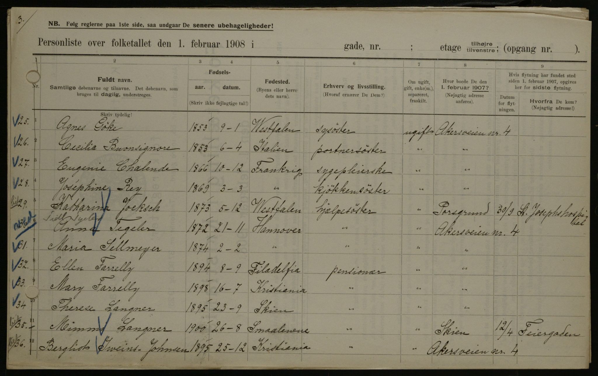 OBA, Municipal Census 1908 for Kristiania, 1908, p. 1012