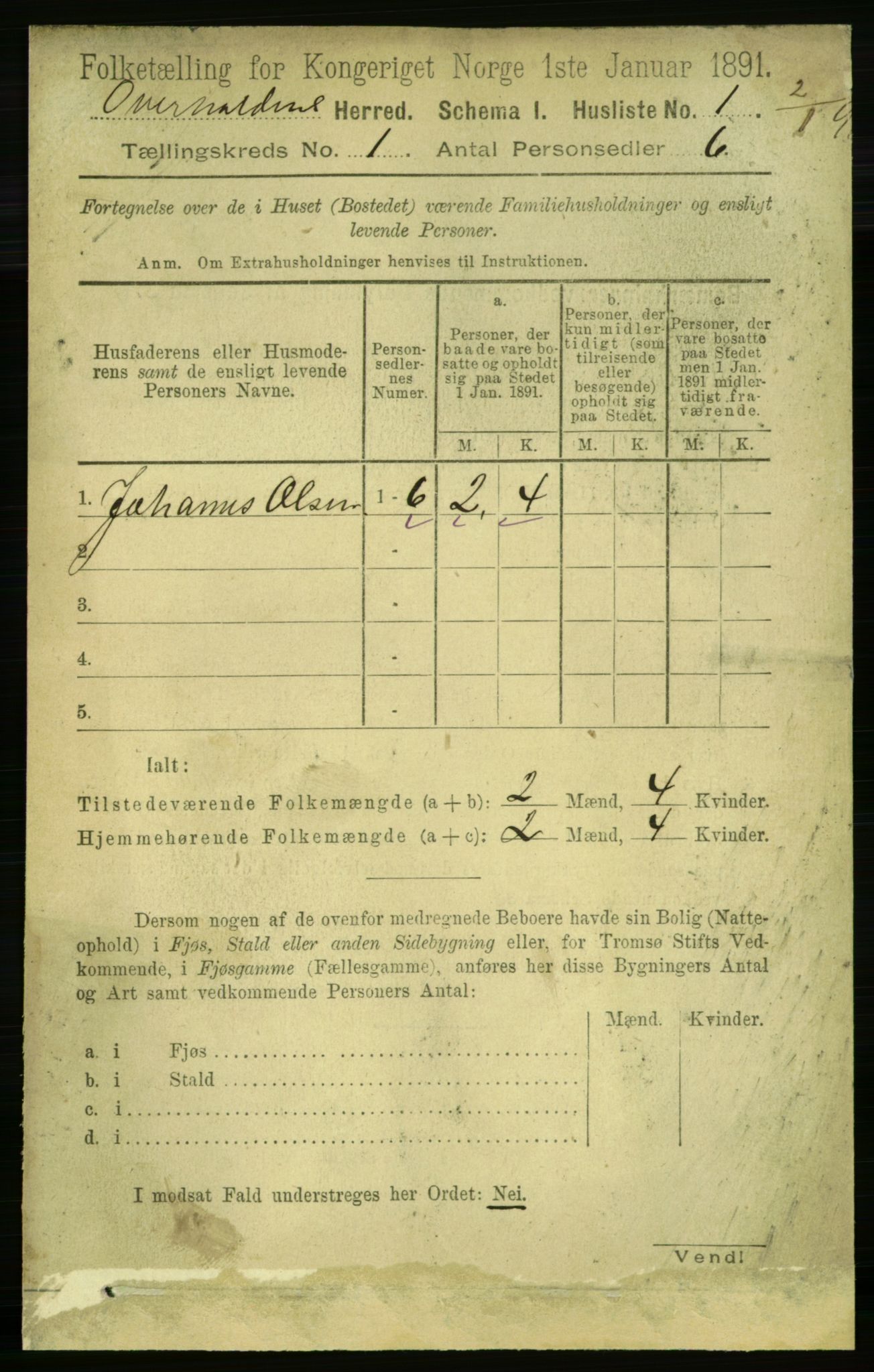 RA, 1891 census for 1744 Overhalla, 1891, p. 22