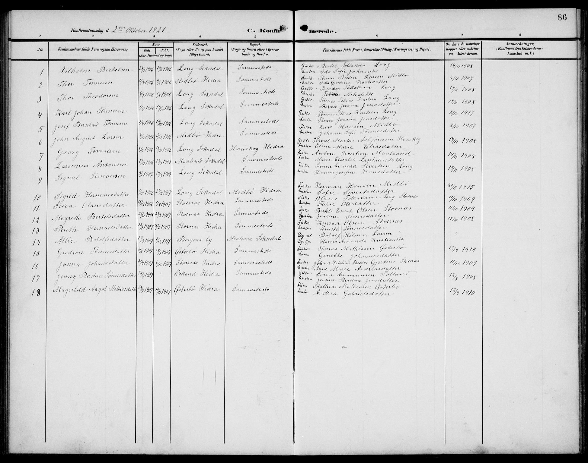 Sokndal sokneprestkontor, SAST/A-101808: Parish register (copy) no. B 7, 1904-1935, p. 86