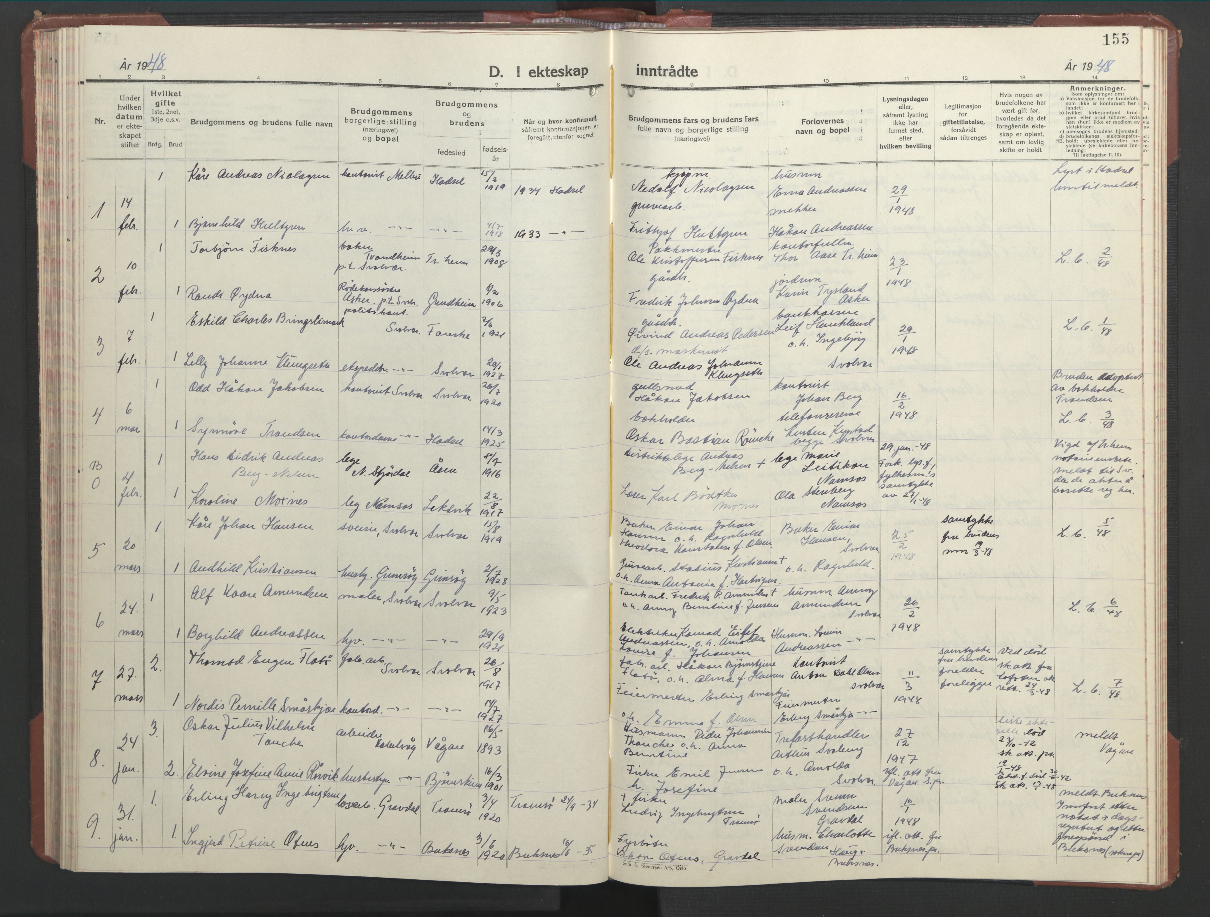 Ministerialprotokoller, klokkerbøker og fødselsregistre - Nordland, AV/SAT-A-1459/877/L1118: Parish register (copy) no. 877C02, 1939-1950, p. 155