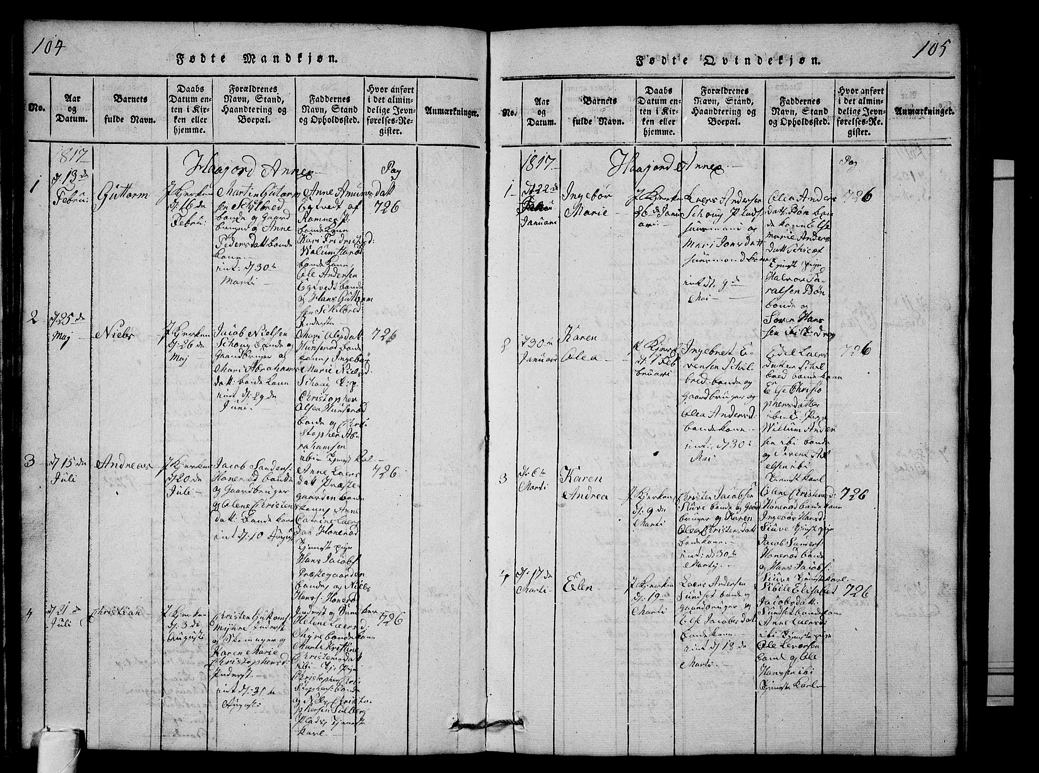 Andebu kirkebøker, AV/SAKO-A-336/G/Ga/L0001: Parish register (copy) no. I 1 /2, 1815-1823, p. 104-105