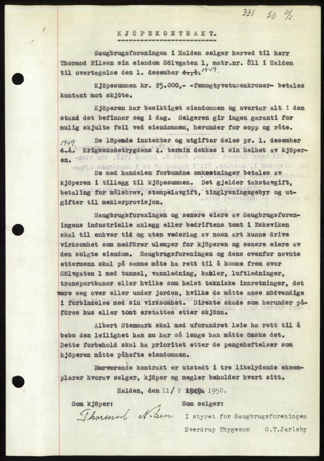 Idd og Marker sorenskriveri, AV/SAO-A-10283/G/Gb/Gbb/L0013: Mortgage book no. A13, 1949-1950, Diary no: : 331/1950