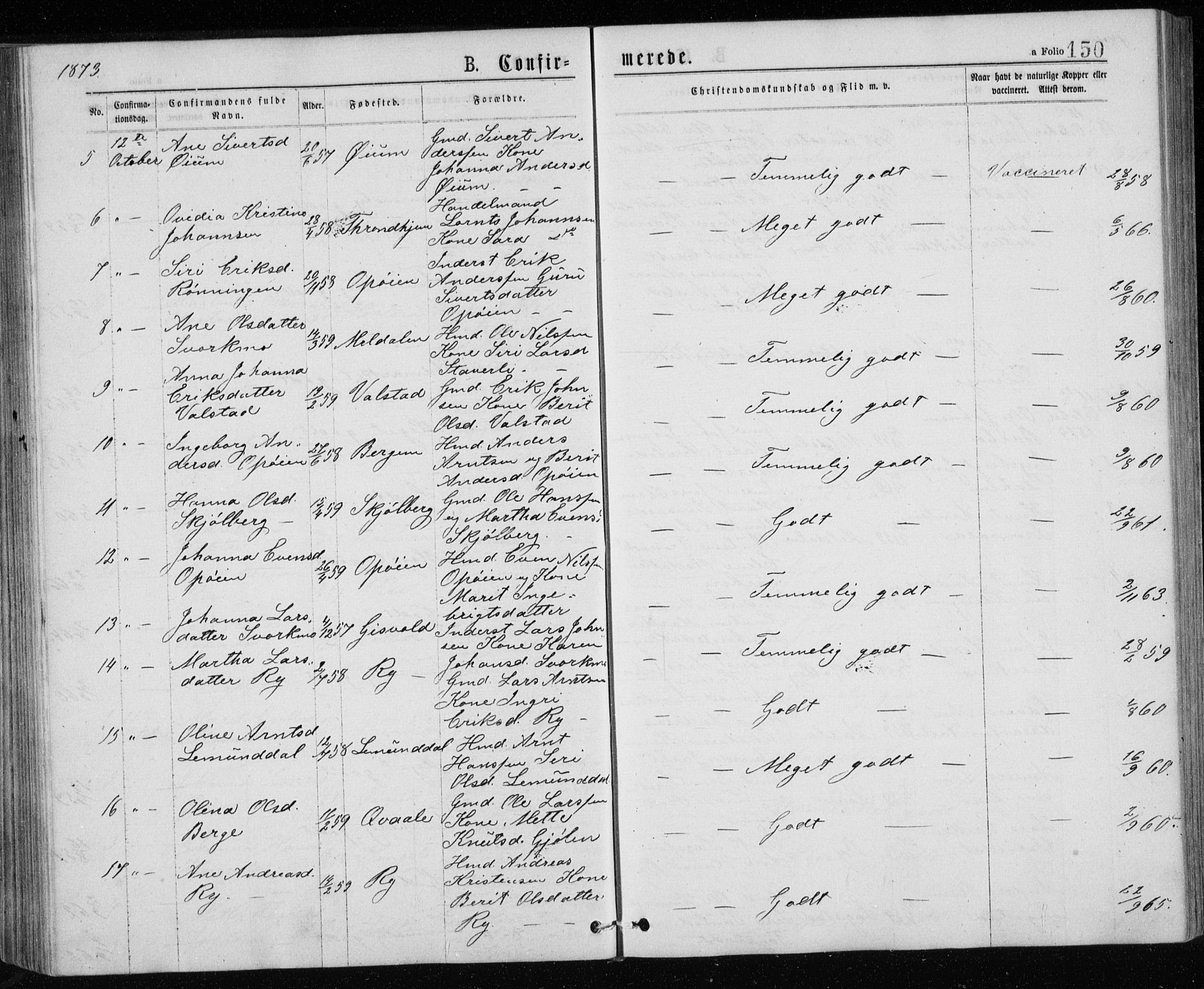 Ministerialprotokoller, klokkerbøker og fødselsregistre - Sør-Trøndelag, SAT/A-1456/671/L0843: Parish register (copy) no. 671C02, 1873-1892, p. 150
