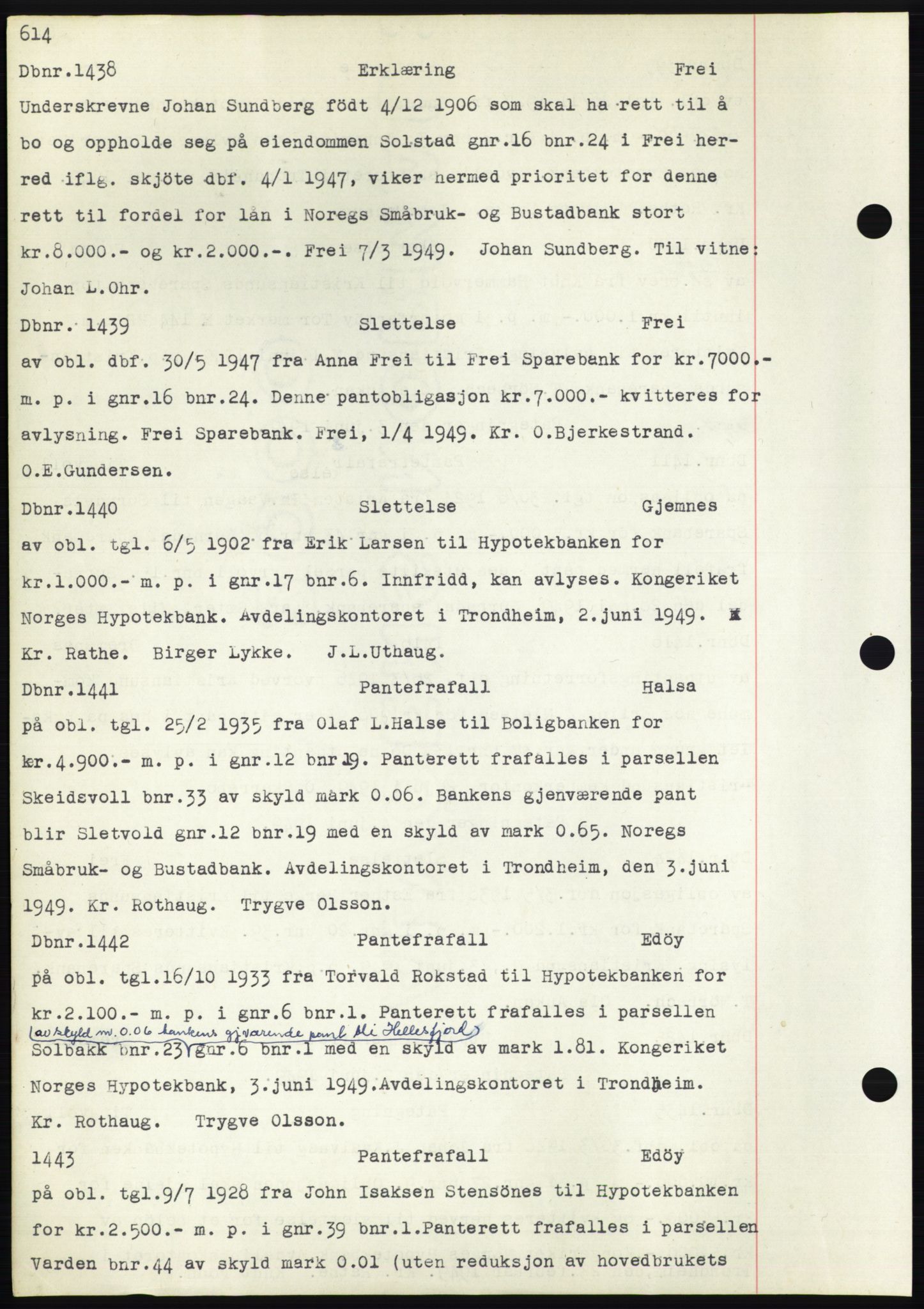 Nordmøre sorenskriveri, AV/SAT-A-4132/1/2/2Ca: Mortgage book no. C82b, 1946-1951, Diary no: : 1438/1949