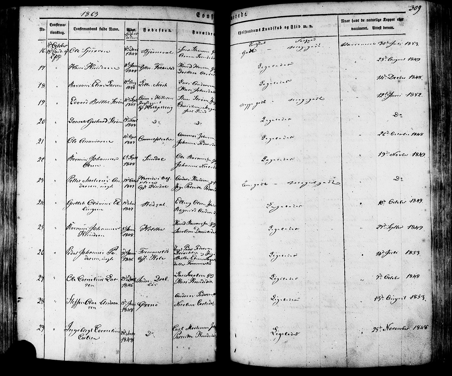 Ministerialprotokoller, klokkerbøker og fødselsregistre - Møre og Romsdal, SAT/A-1454/511/L0140: Parish register (official) no. 511A07, 1851-1878, p. 309