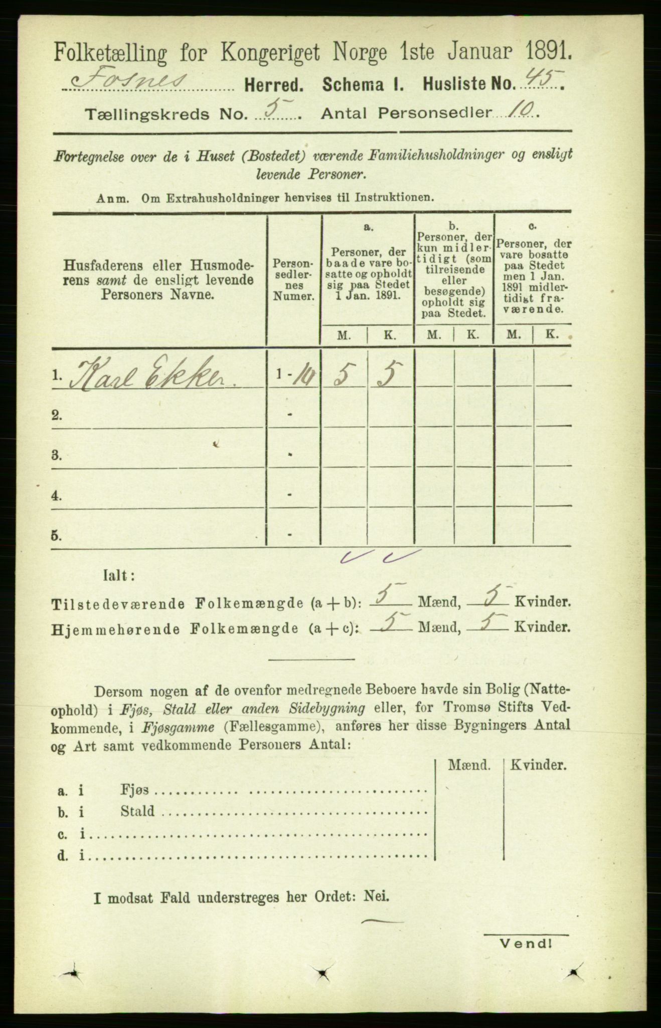 RA, 1891 census for 1748 Fosnes, 1891, p. 1937
