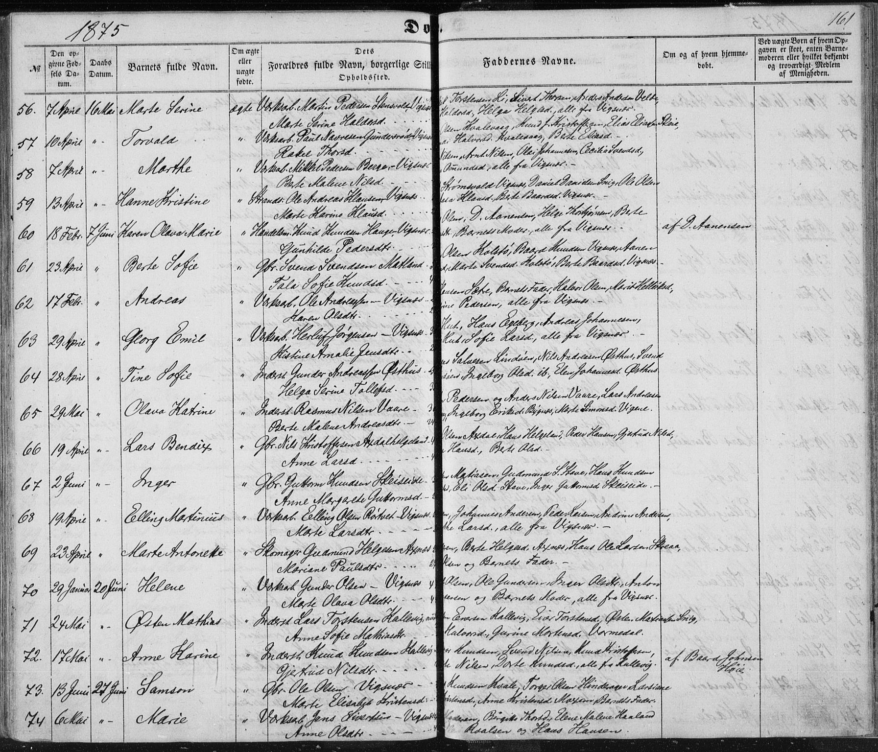 Avaldsnes sokneprestkontor, SAST/A -101851/H/Ha/Haa/L0010: Parish register (official) no. A 10, 1857-1876, p. 161