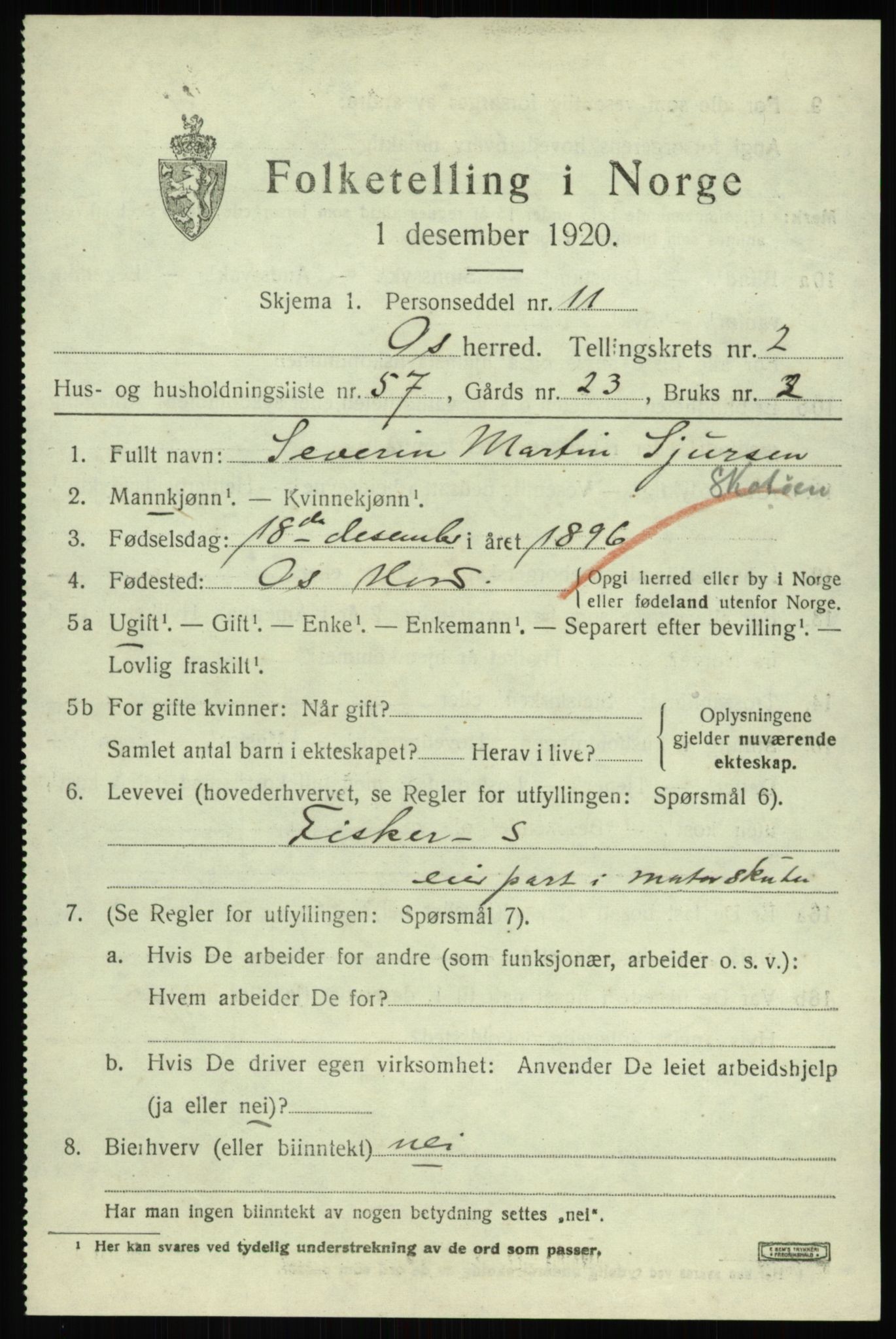 SAB, 1920 census for Os, 1920, p. 2580