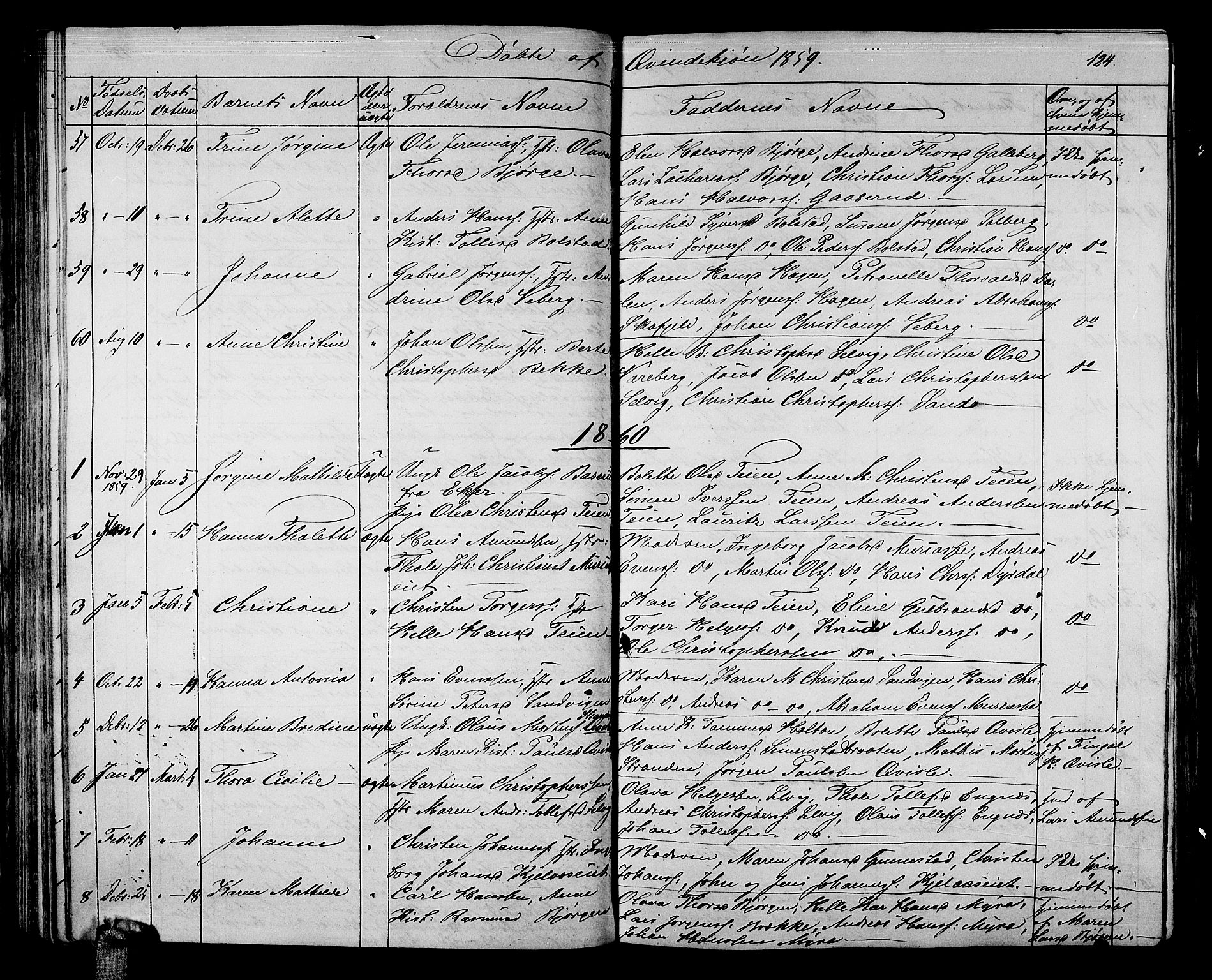 Sande Kirkebøker, AV/SAKO-A-53/G/Ga/L0002: Parish register (copy) no. 2, 1847-1863, p. 124