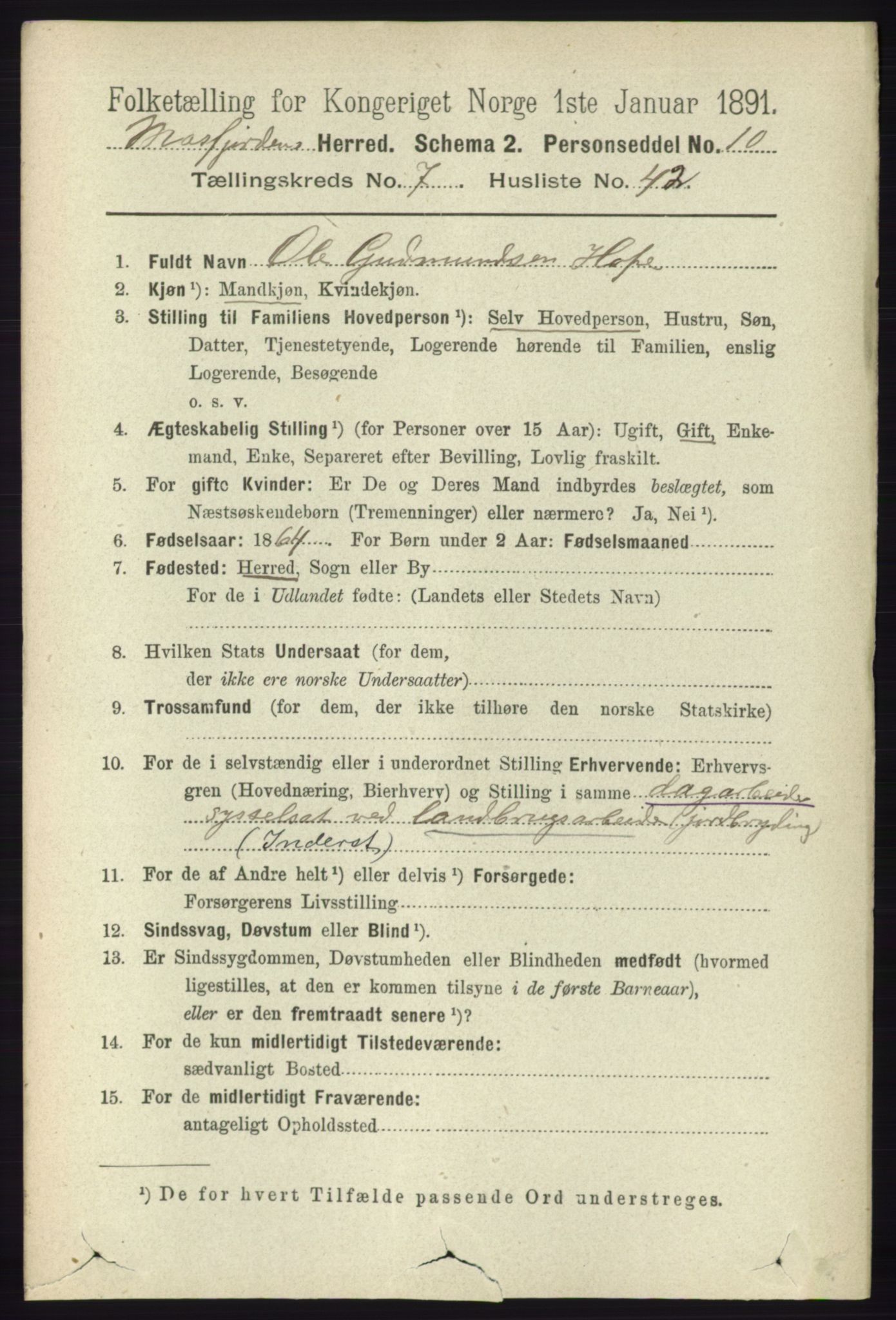 RA, 1891 census for 1266 Masfjorden, 1891, p. 1489