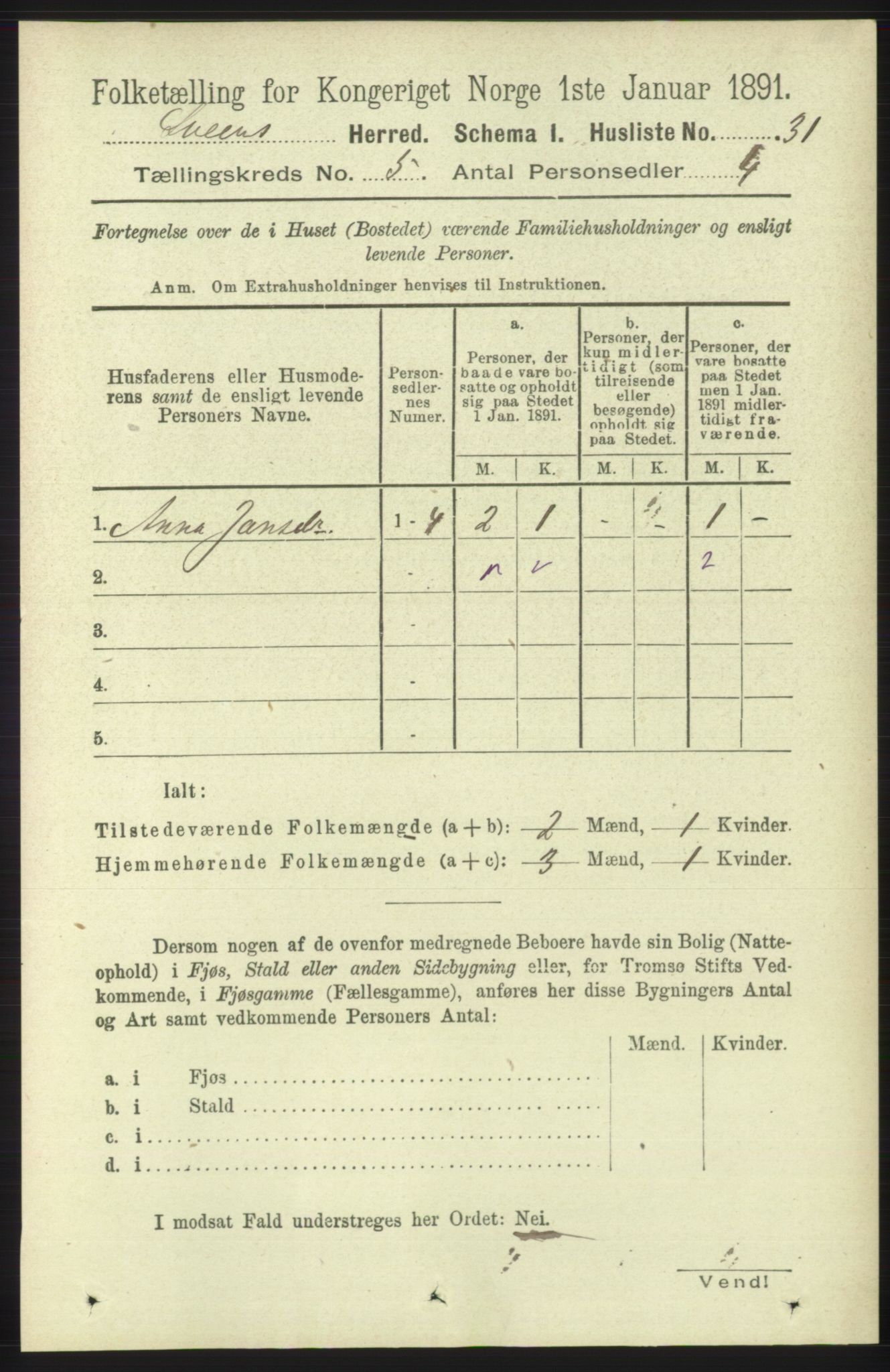 RA, 1891 census for 1216 Sveio, 1891, p. 1441