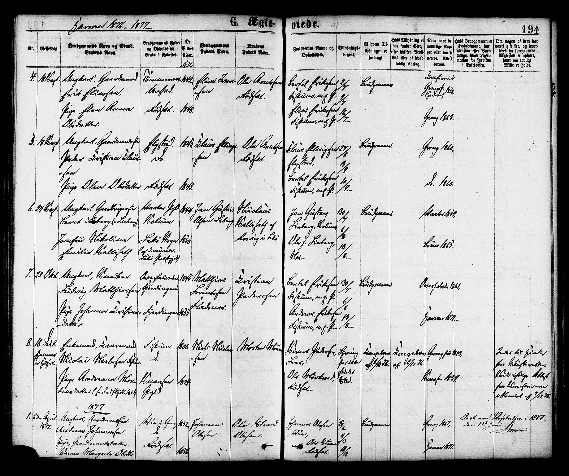 Ministerialprotokoller, klokkerbøker og fødselsregistre - Nord-Trøndelag, SAT/A-1458/758/L0516: Parish register (official) no. 758A03 /3, 1869-1879, p. 194