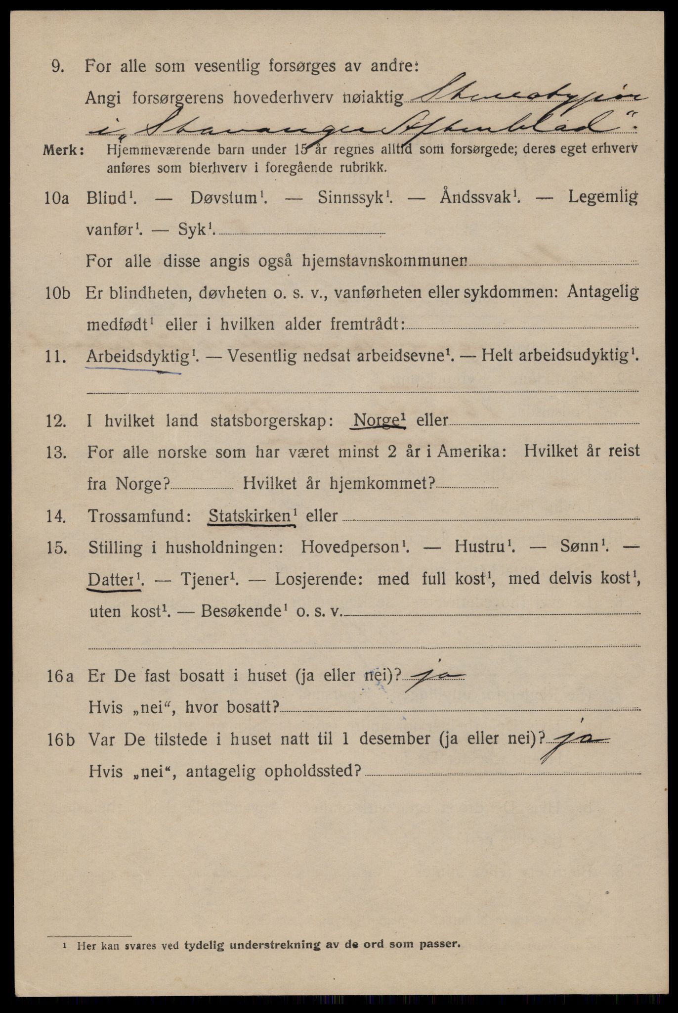 SAST, 1920 census for Stavanger, 1920, p. 43125