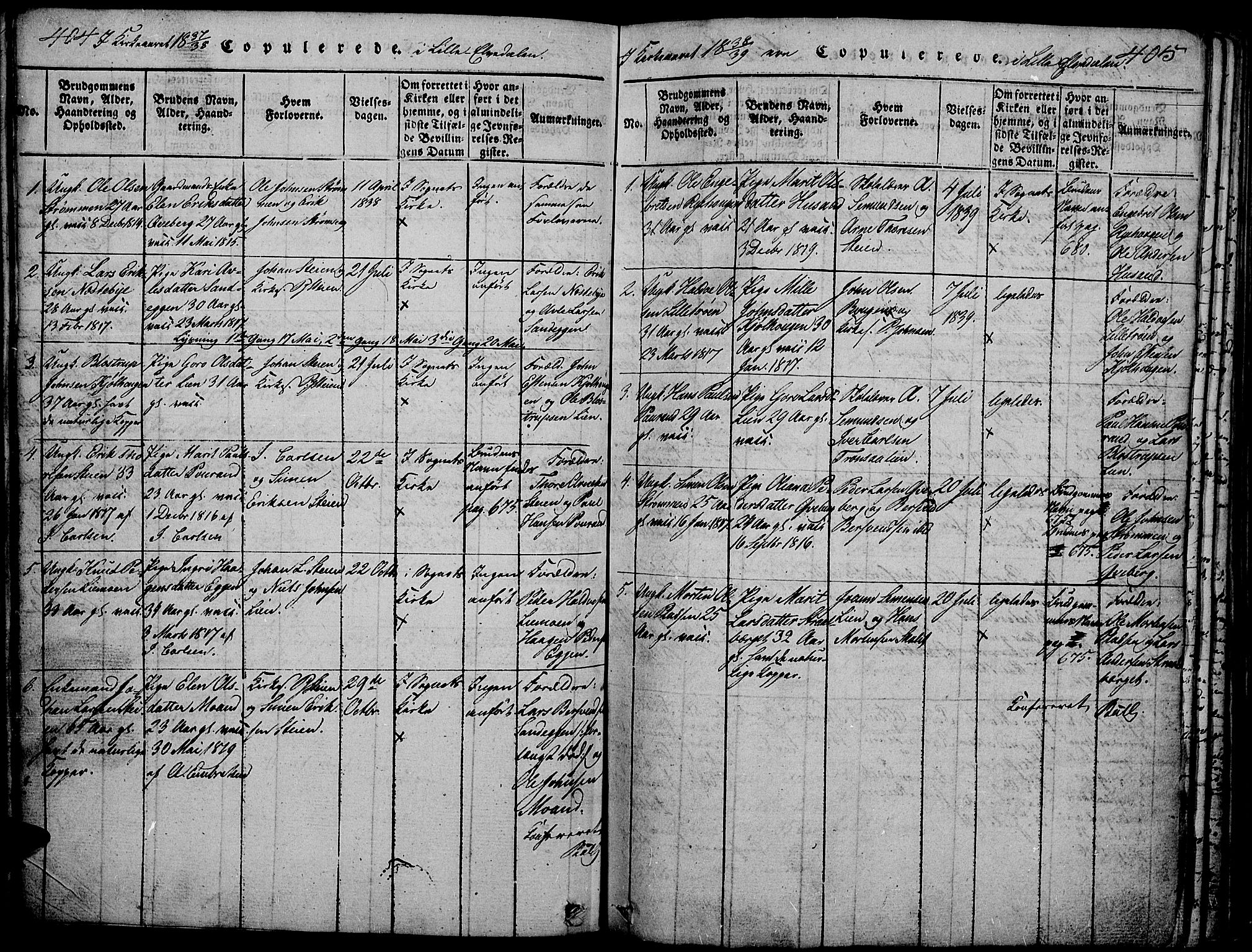 Tynset prestekontor, SAH/PREST-058/H/Ha/Hab/L0002: Parish register (copy) no. 2, 1814-1862, p. 404-405