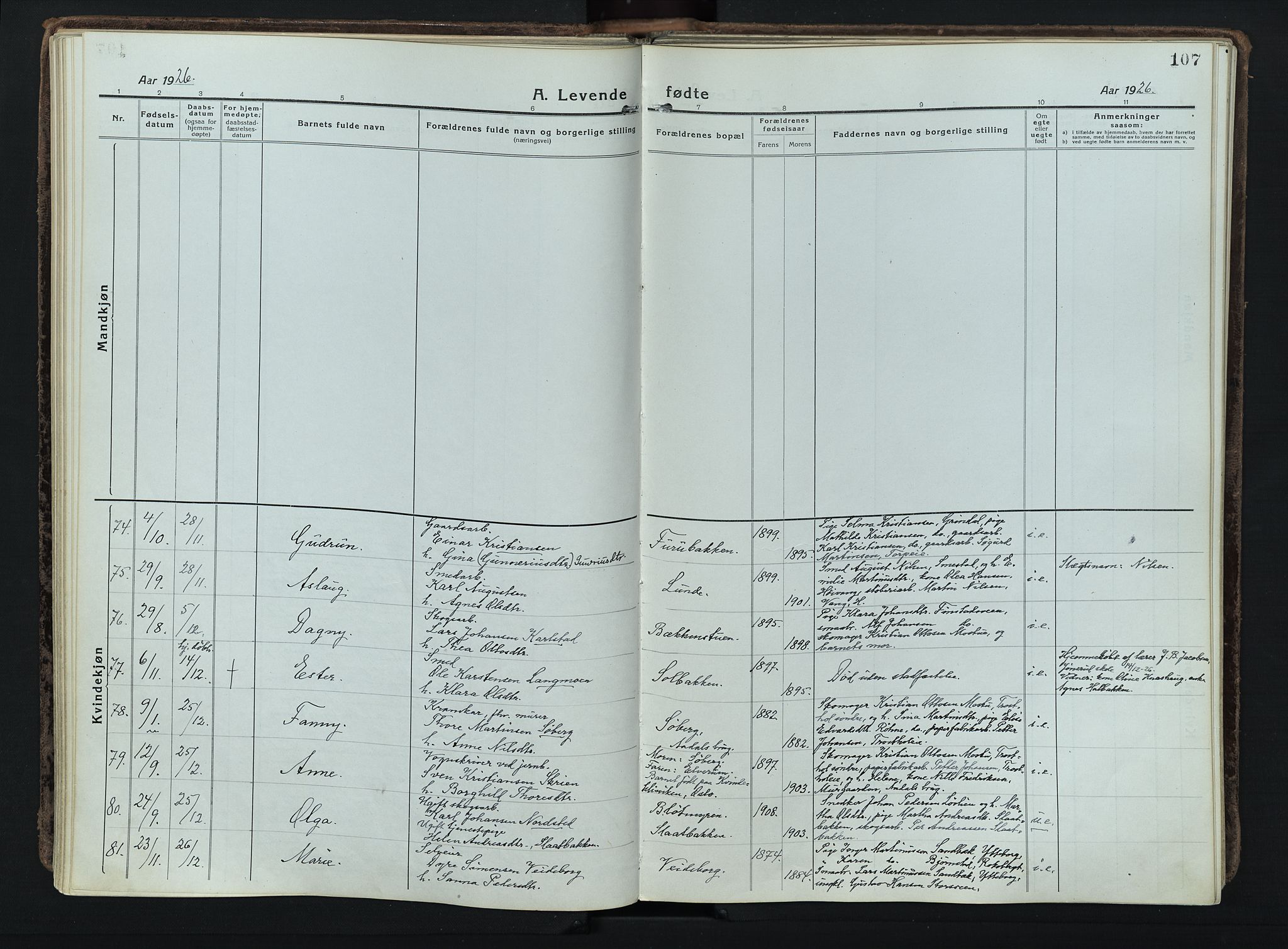 Løten prestekontor, AV/SAH-PREST-022/K/Ka/L0012: Parish register (official) no. 12, 1918-1926, p. 107