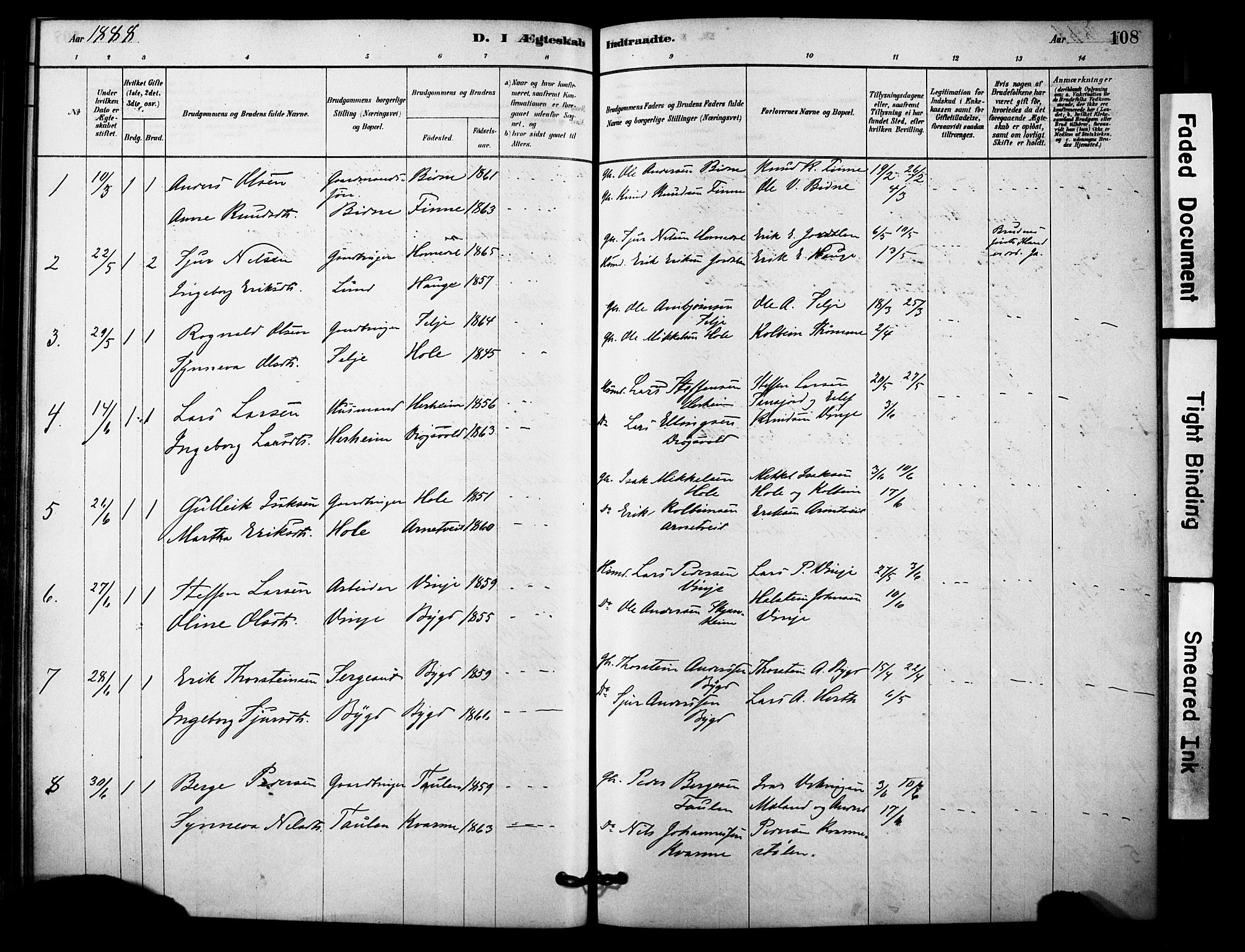 Vossestrand Sokneprestembete, AV/SAB-A-79101/H/Haa: Parish register (official) no. C 1, 1878-1903, p. 108