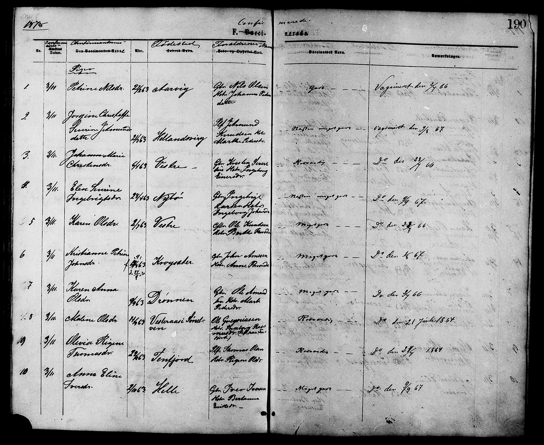 Ministerialprotokoller, klokkerbøker og fødselsregistre - Møre og Romsdal, SAT/A-1454/525/L0373: Parish register (official) no. 525A03, 1864-1879, p. 190