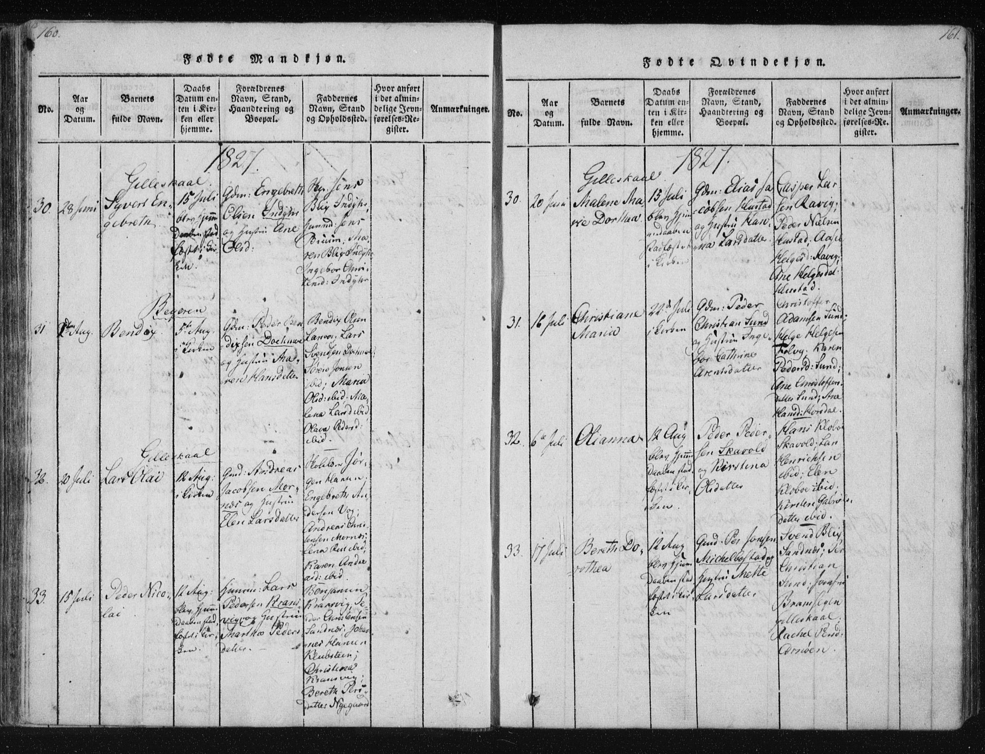 Ministerialprotokoller, klokkerbøker og fødselsregistre - Nordland, SAT/A-1459/805/L0096: Parish register (official) no. 805A03, 1820-1837, p. 160-161