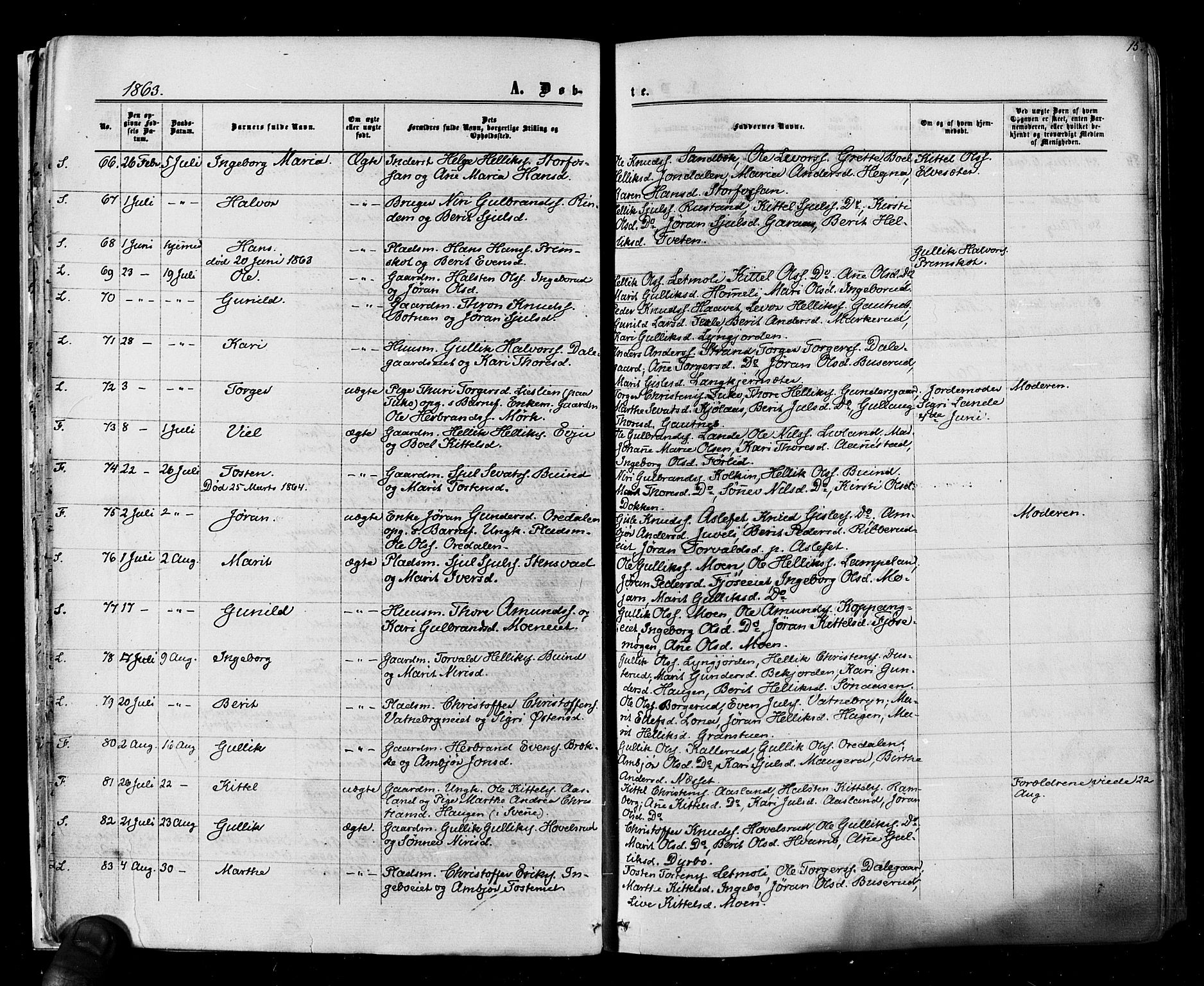 Flesberg kirkebøker, SAKO/A-18/F/Fa/L0007: Parish register (official) no. I 7, 1861-1878, p. 15