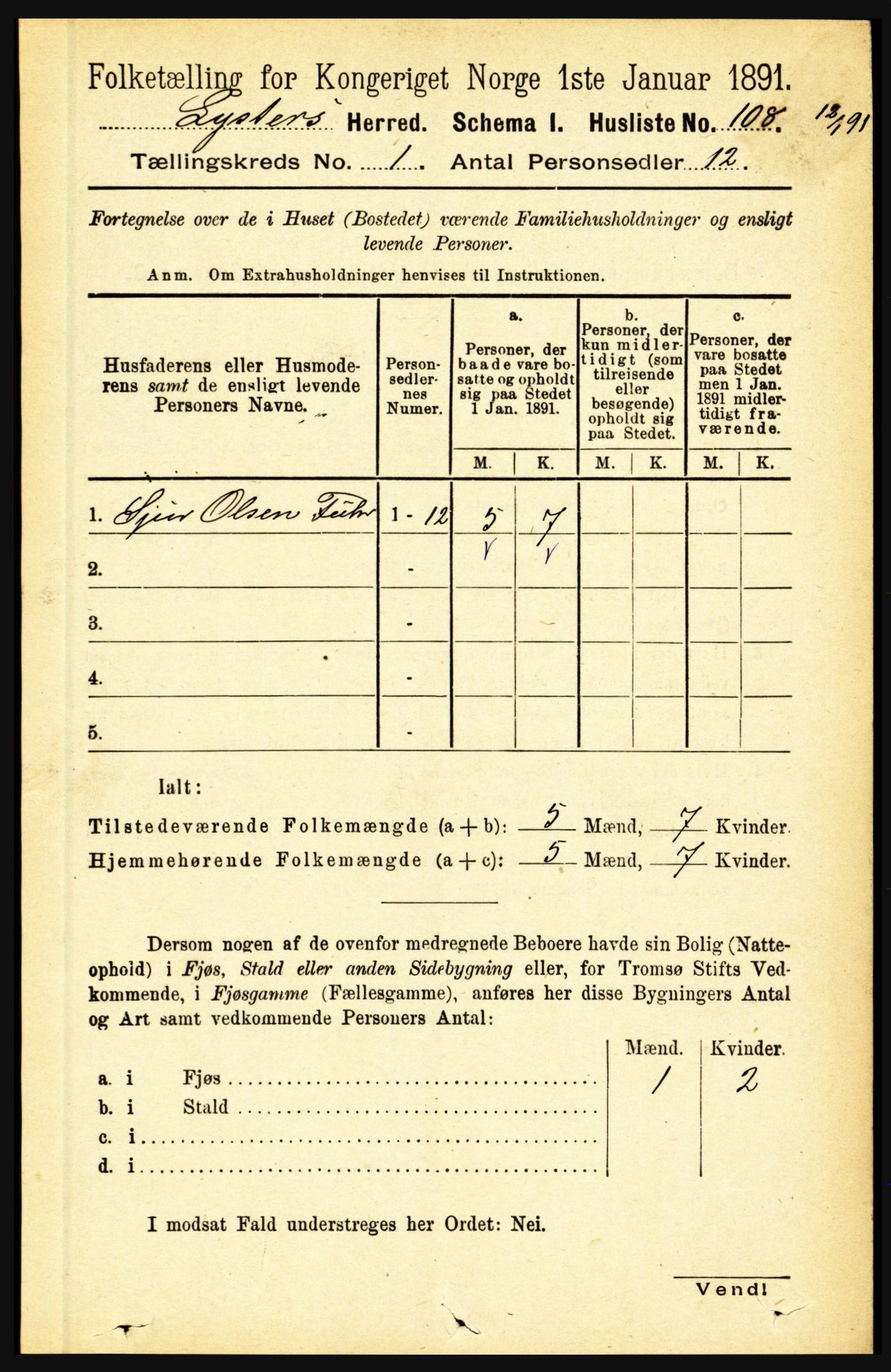 RA, 1891 census for 1426 Luster, 1891, p. 142