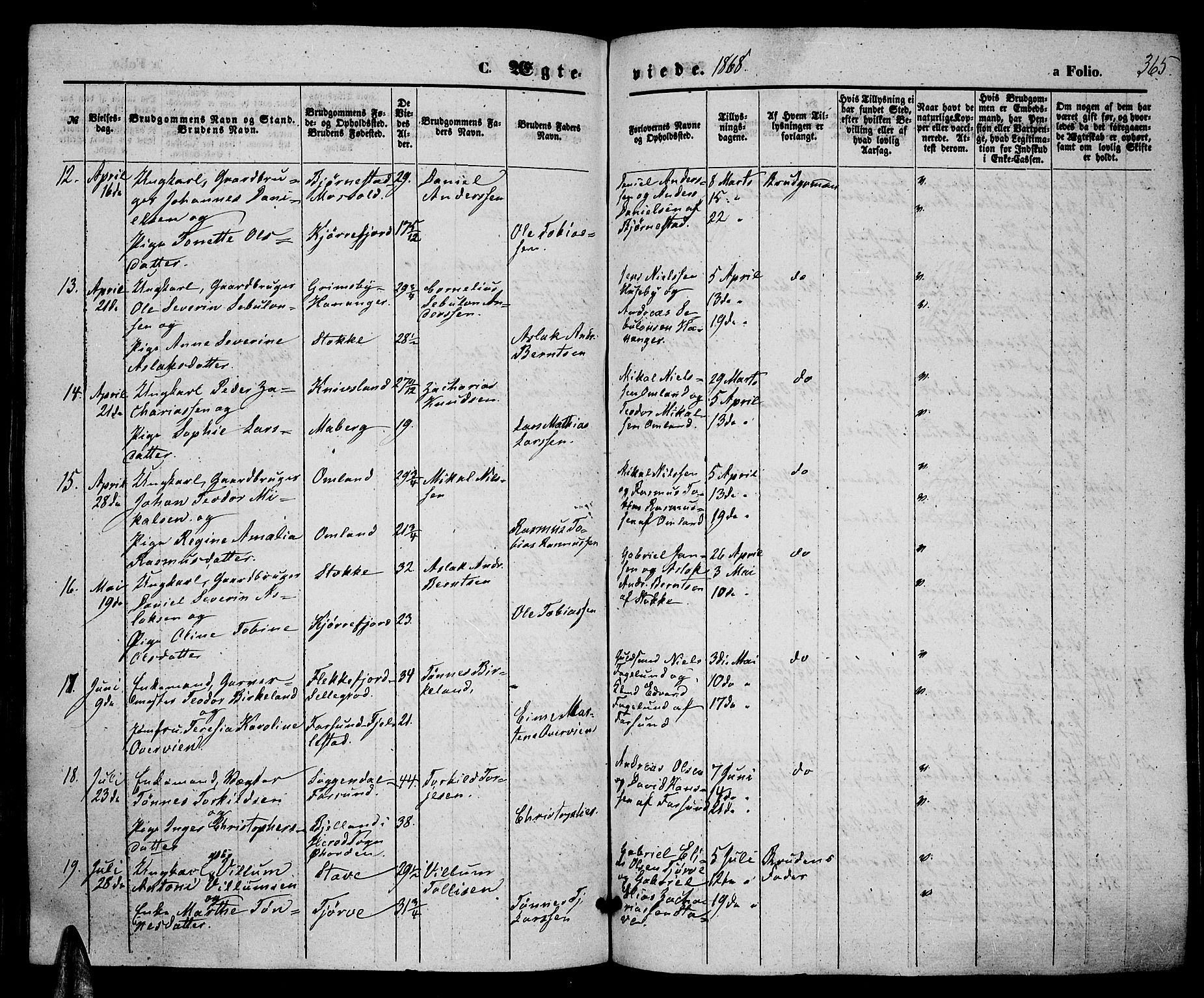 Lista sokneprestkontor, AV/SAK-1111-0027/F/Fb/L0003: Parish register (copy) no. B 3, 1862-1877, p. 365