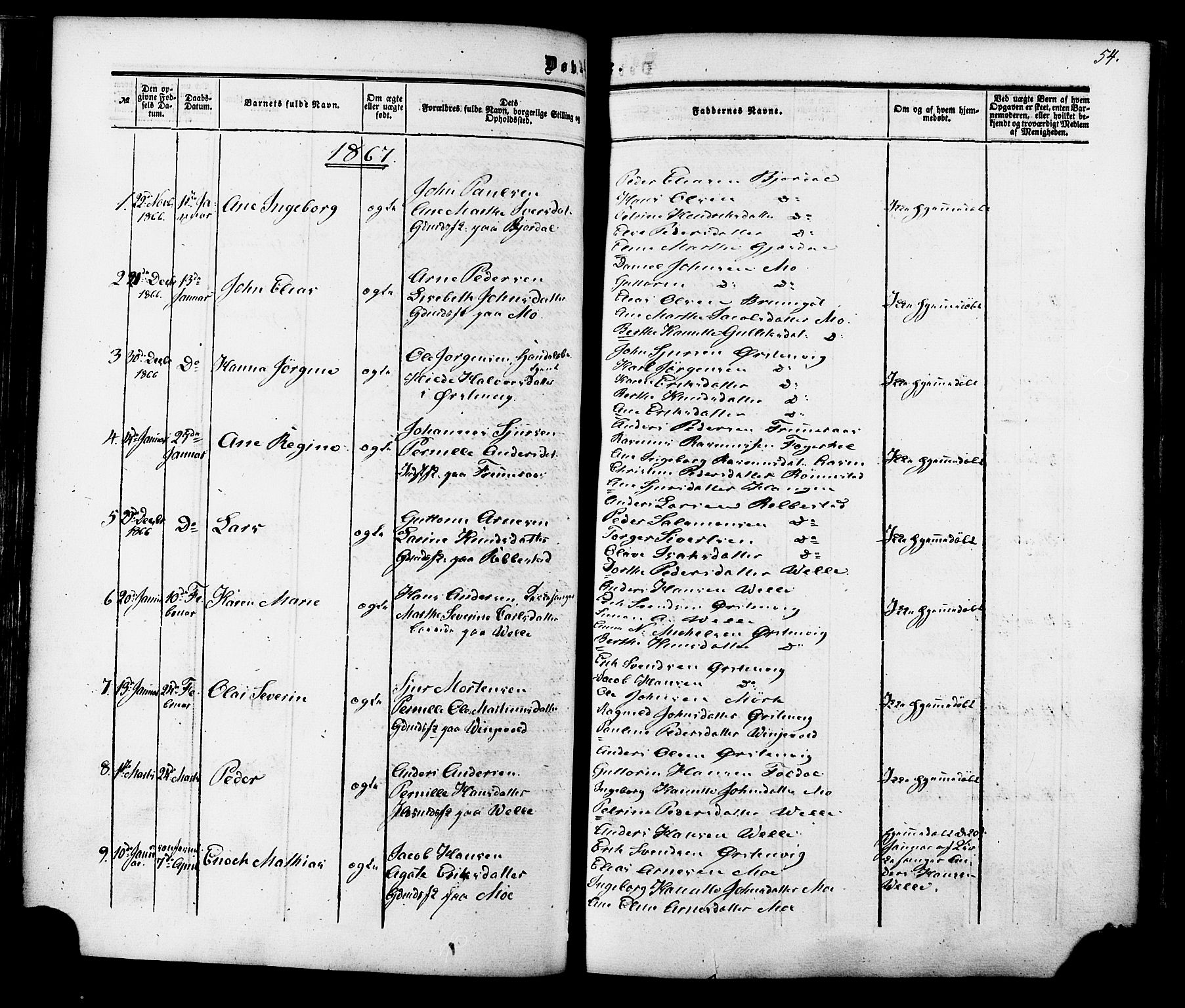 Ministerialprotokoller, klokkerbøker og fødselsregistre - Møre og Romsdal, SAT/A-1454/513/L0175: Parish register (official) no. 513A02, 1856-1877, p. 54