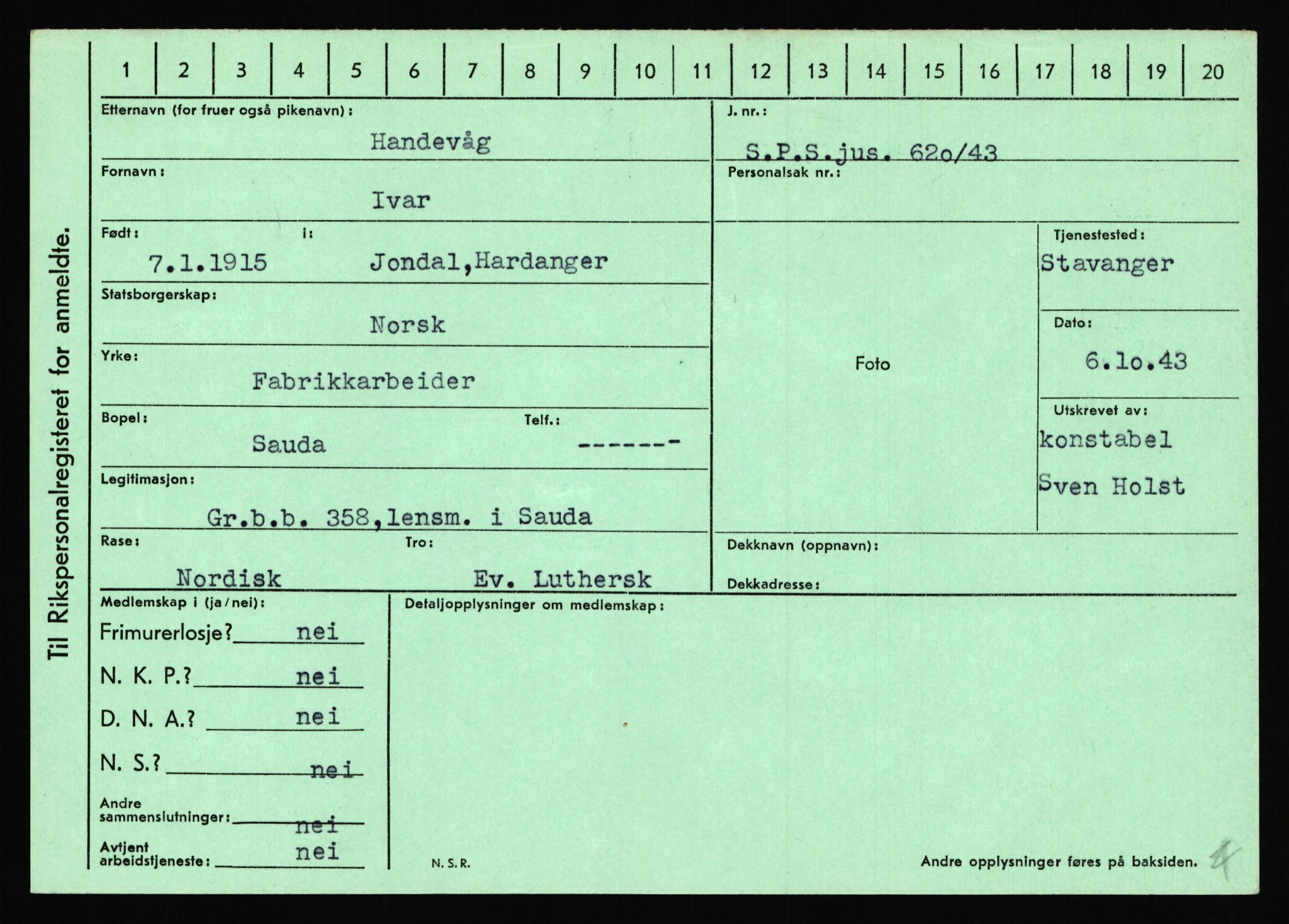 Statspolitiet - Hovedkontoret / Osloavdelingen, AV/RA-S-1329/C/Ca/L0006: Hanche - Hokstvedt, 1943-1945, p. 26