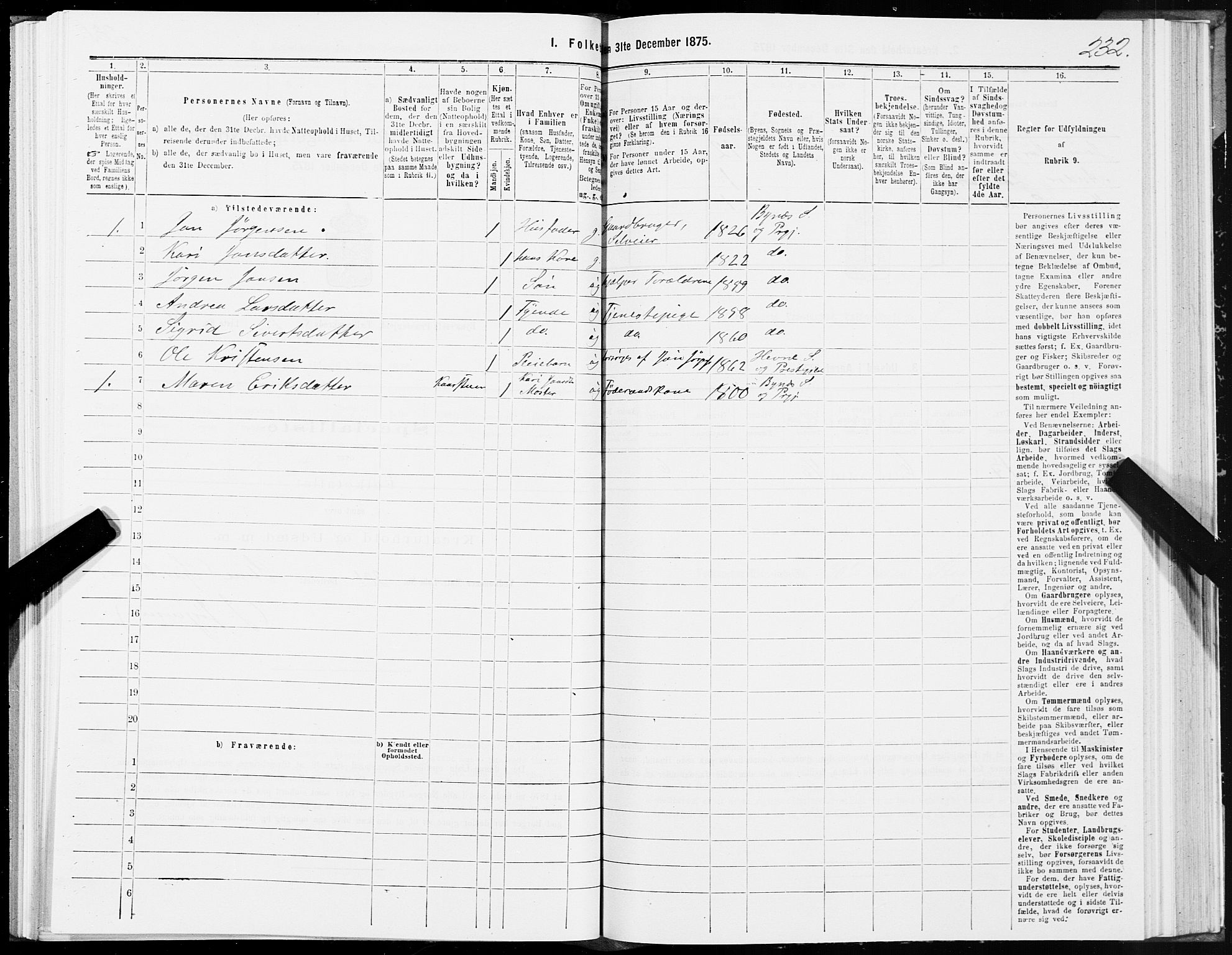 SAT, 1875 census for 1655P Byneset, 1875, p. 1232