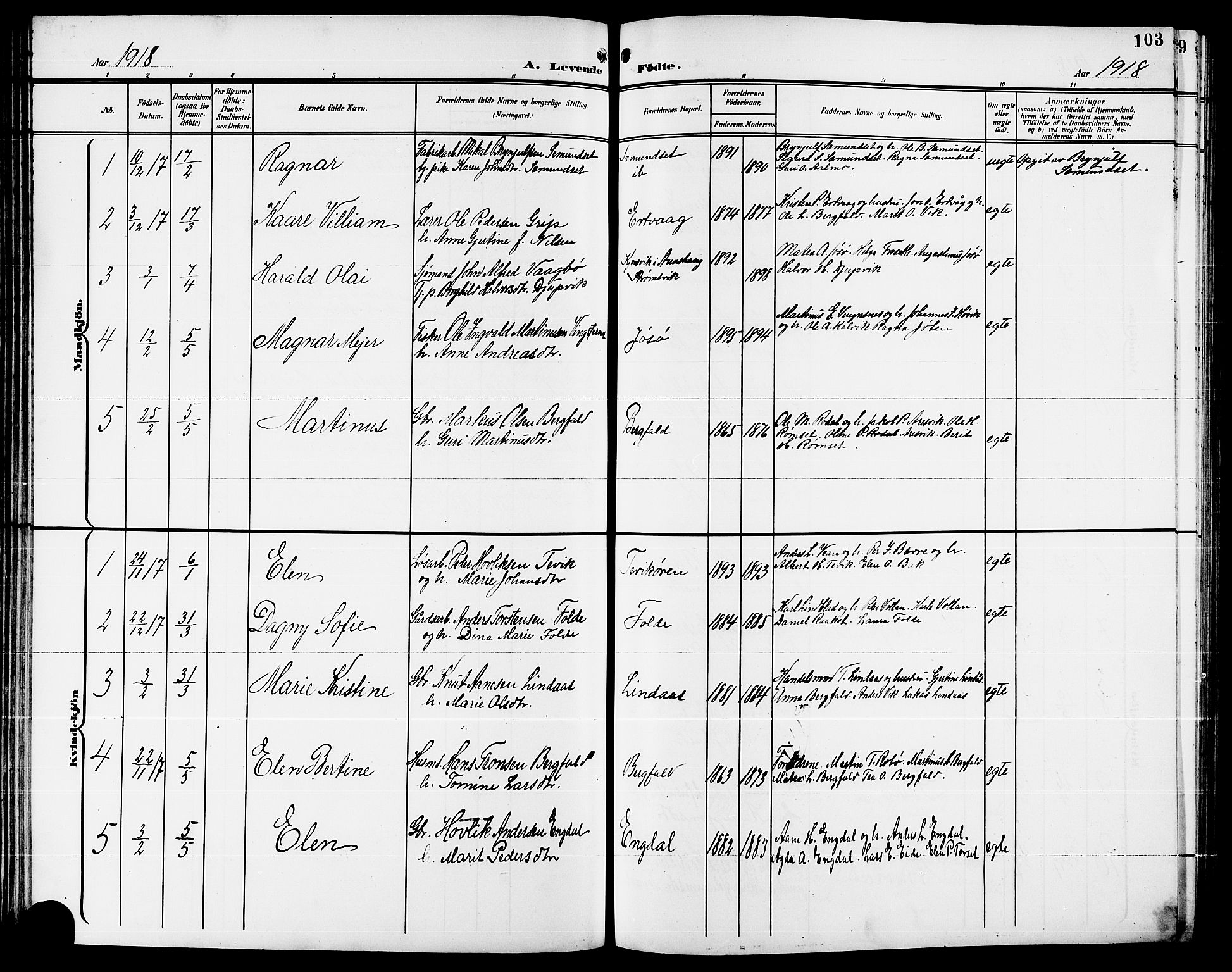 Ministerialprotokoller, klokkerbøker og fødselsregistre - Møre og Romsdal, AV/SAT-A-1454/578/L0910: Parish register (copy) no. 578C03, 1900-1921, p. 103