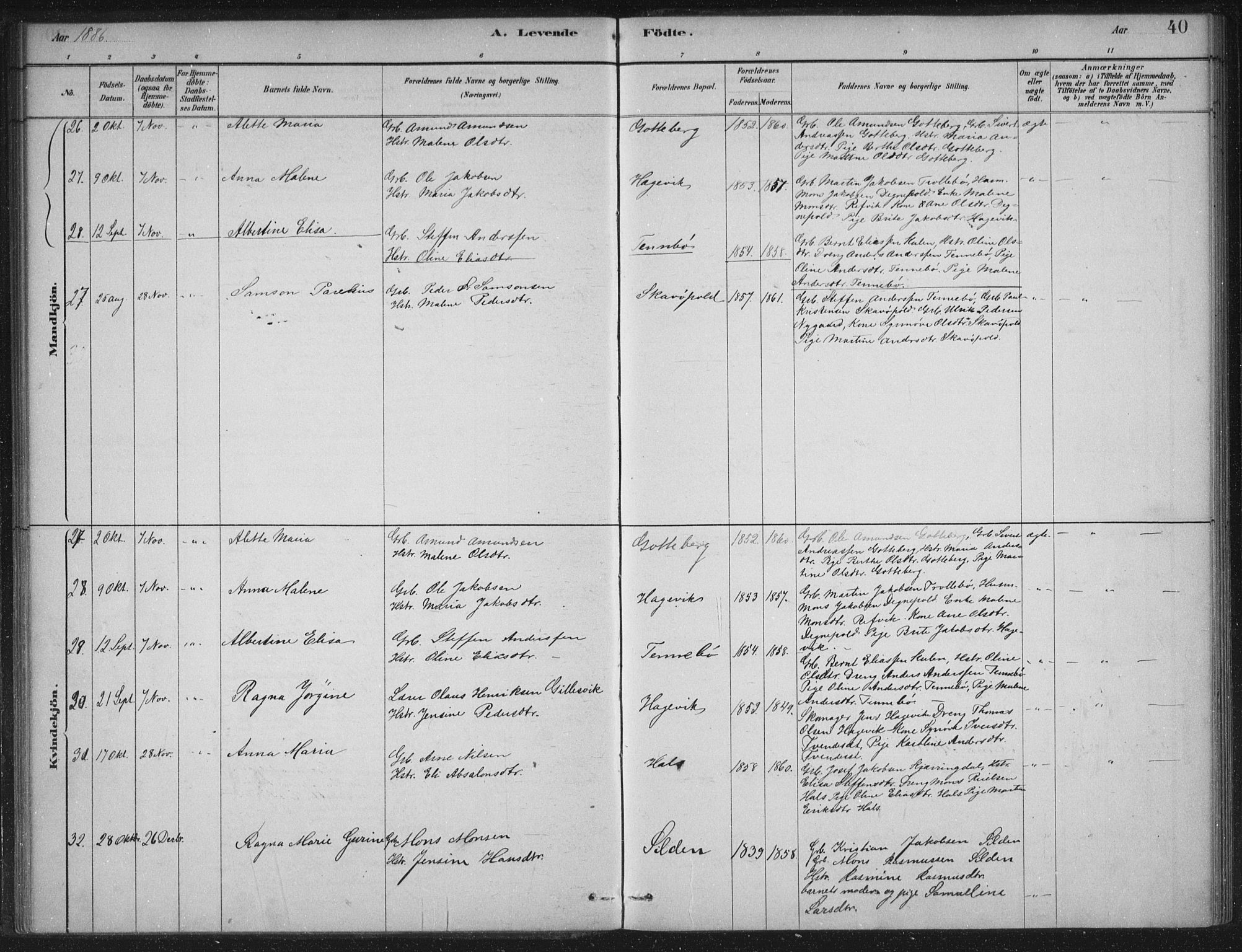 Selje sokneprestembete, AV/SAB-A-99938/H/Ha/Haa/Haac/L0001: Parish register (official) no. C  1, 1881-1888, p. 40