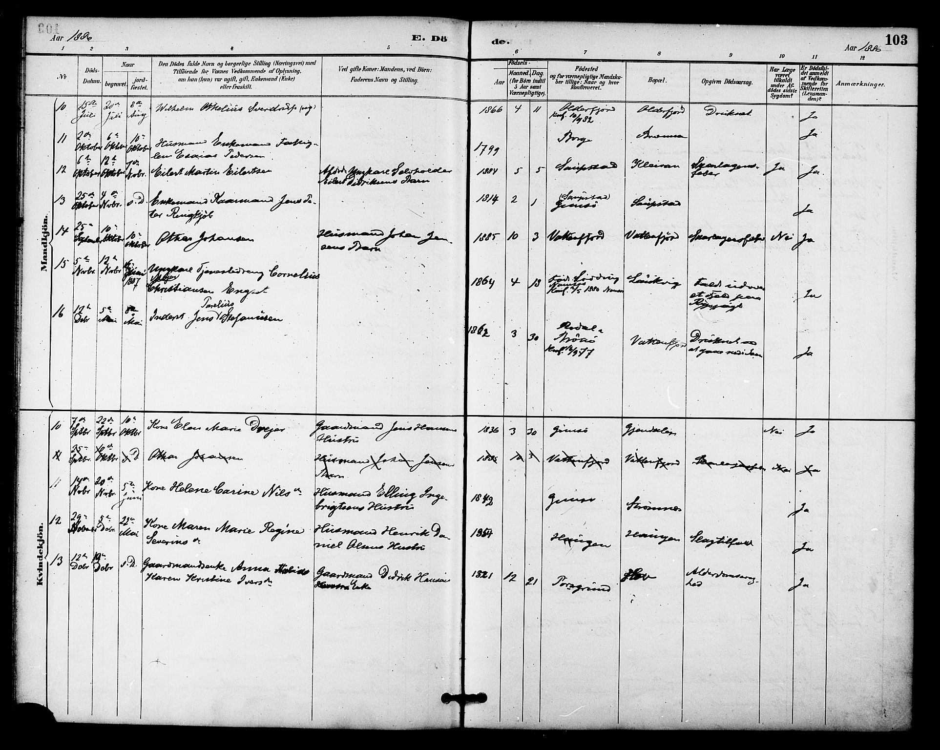 Ministerialprotokoller, klokkerbøker og fødselsregistre - Nordland, AV/SAT-A-1459/876/L1097: Parish register (official) no. 876A03, 1886-1896, p. 103