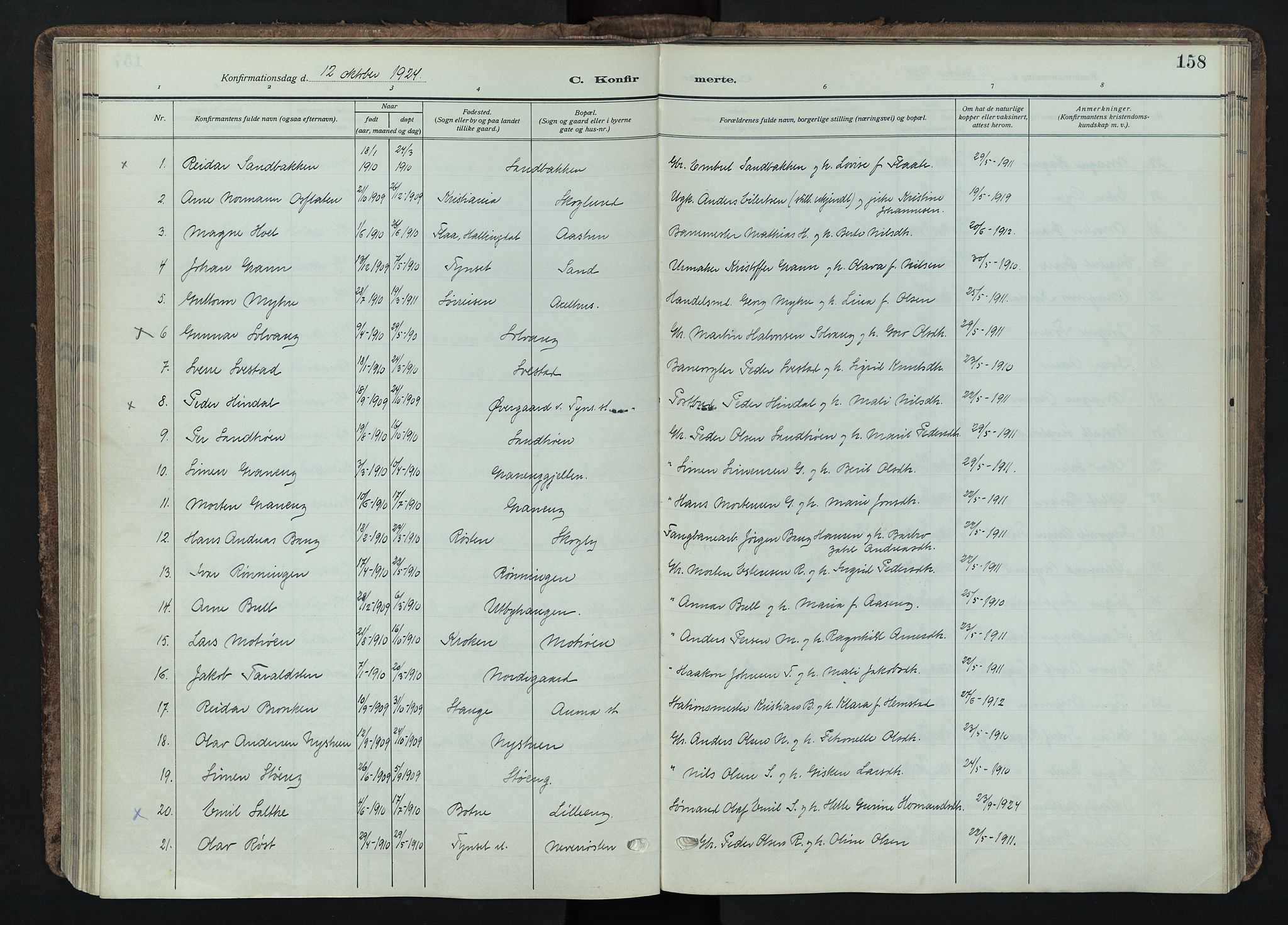Tynset prestekontor, SAH/PREST-058/H/Ha/Haa/L0026: Parish register (official) no. 26, 1915-1929, p. 158
