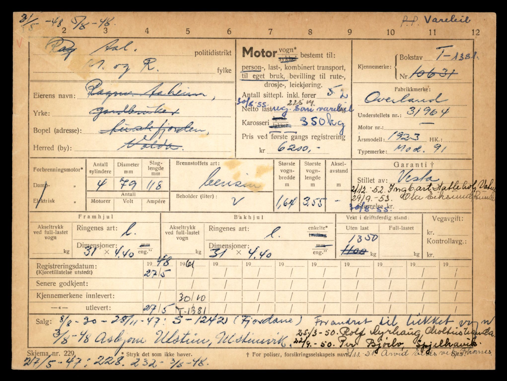 Møre og Romsdal vegkontor - Ålesund trafikkstasjon, AV/SAT-A-4099/F/Fe/L0012: Registreringskort for kjøretøy T 1290 - T 1450, 1927-1998, p. 2076