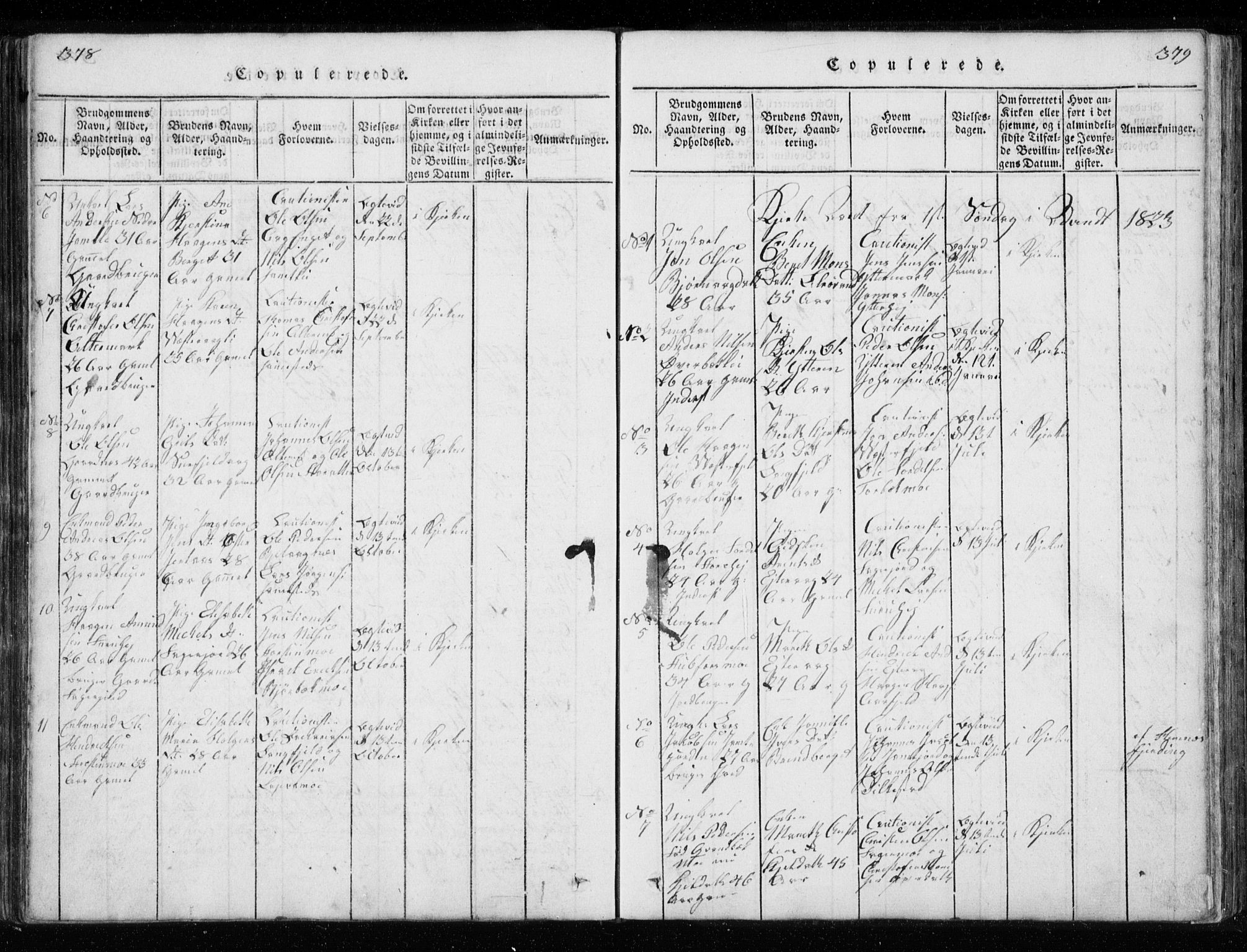 Ministerialprotokoller, klokkerbøker og fødselsregistre - Nordland, AV/SAT-A-1459/827/L0412: Parish register (copy) no. 827C01, 1820-1841, p. 378-379