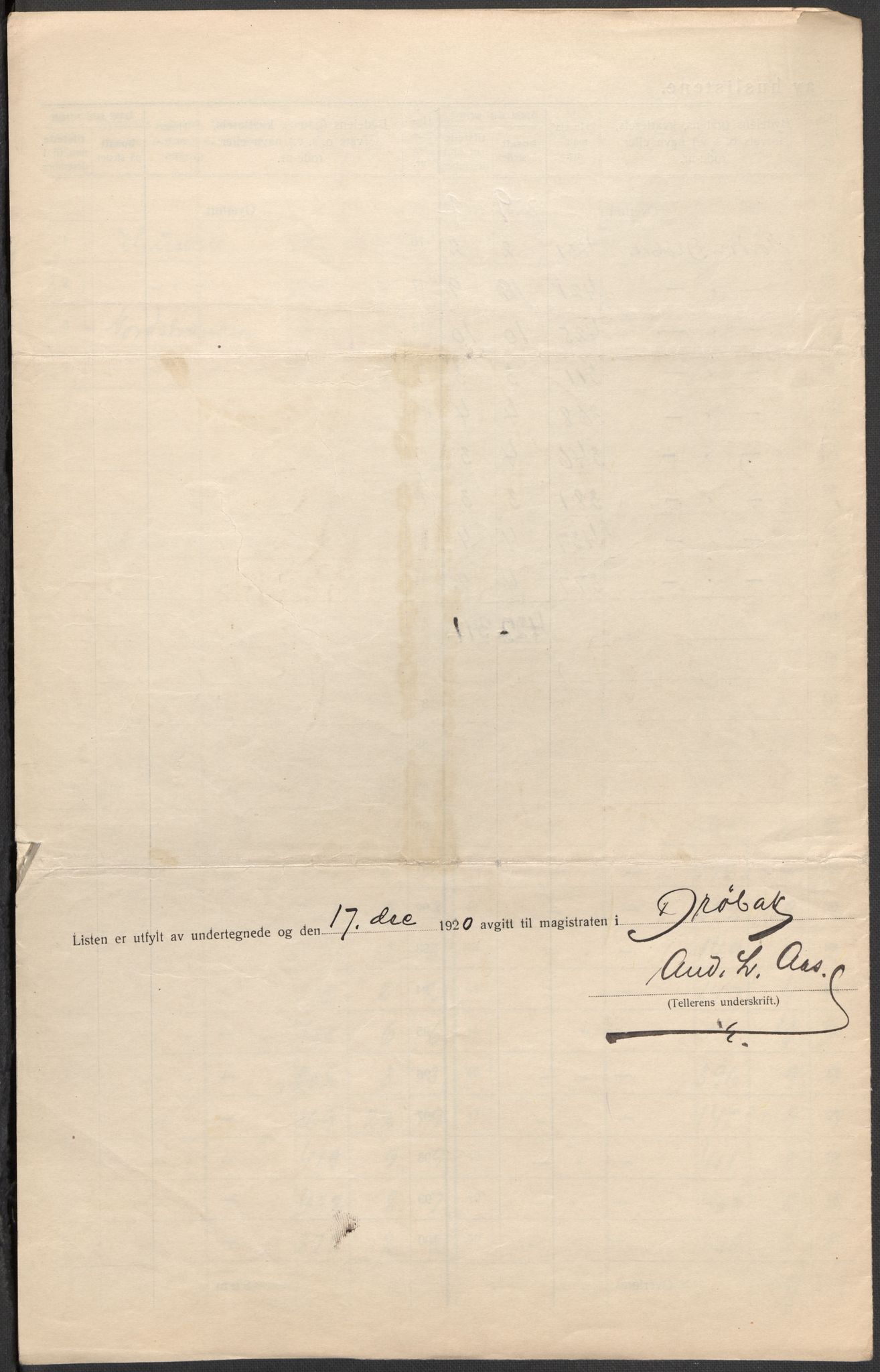 SAO, 1920 census for Drøbak, 1920, p. 7