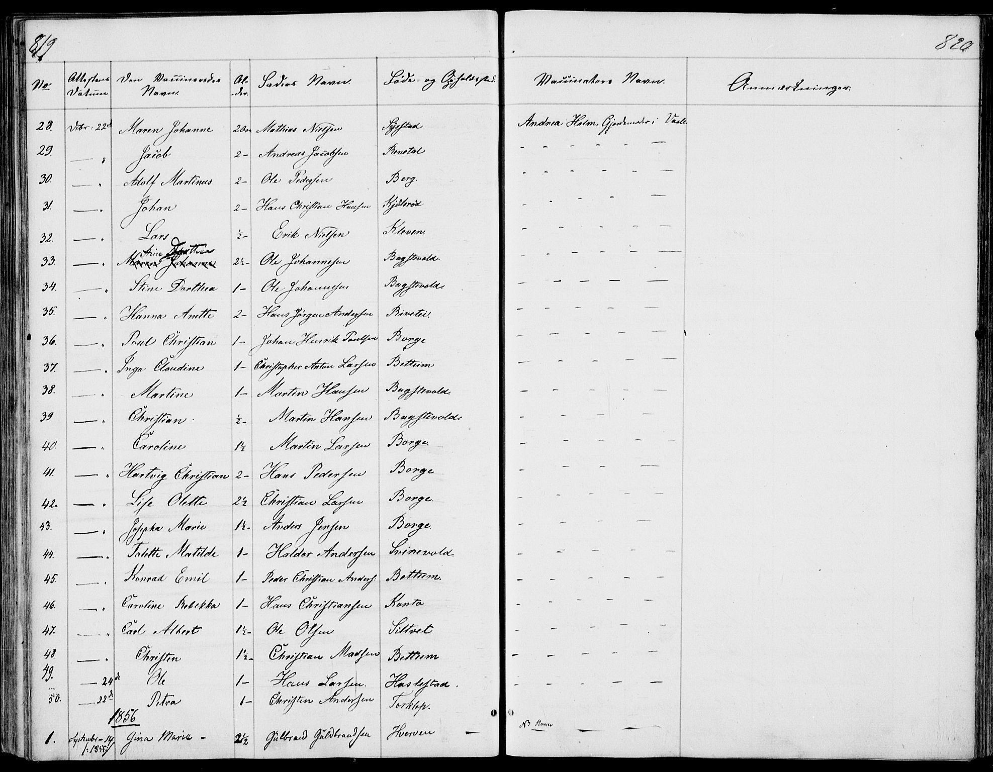 Våle kirkebøker, AV/SAKO-A-334/F/Fa/L0009b: Parish register (official) no. I 9B, 1841-1860, p. 819-820