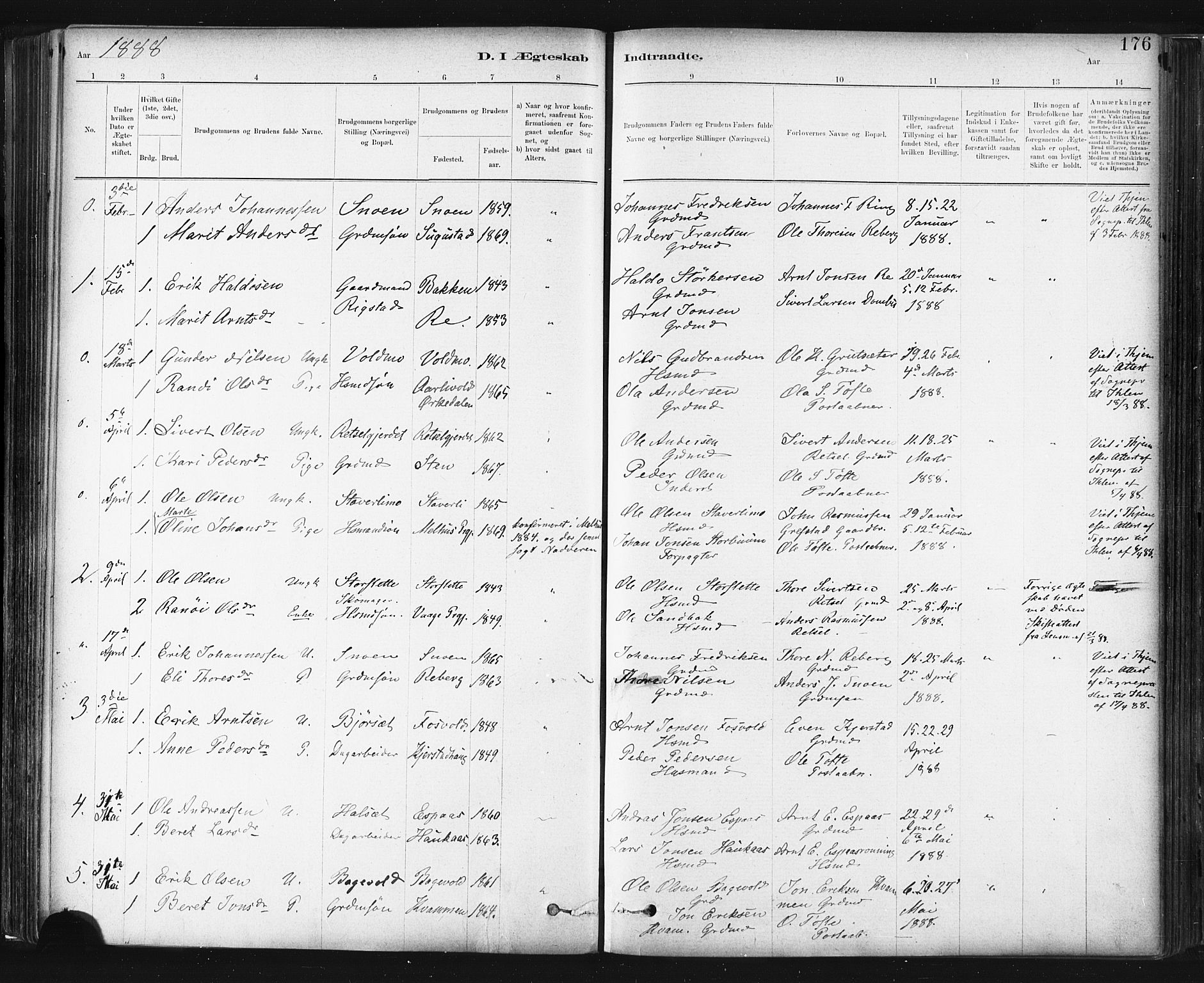 Ministerialprotokoller, klokkerbøker og fødselsregistre - Sør-Trøndelag, SAT/A-1456/672/L0857: Parish register (official) no. 672A09, 1882-1893, p. 176