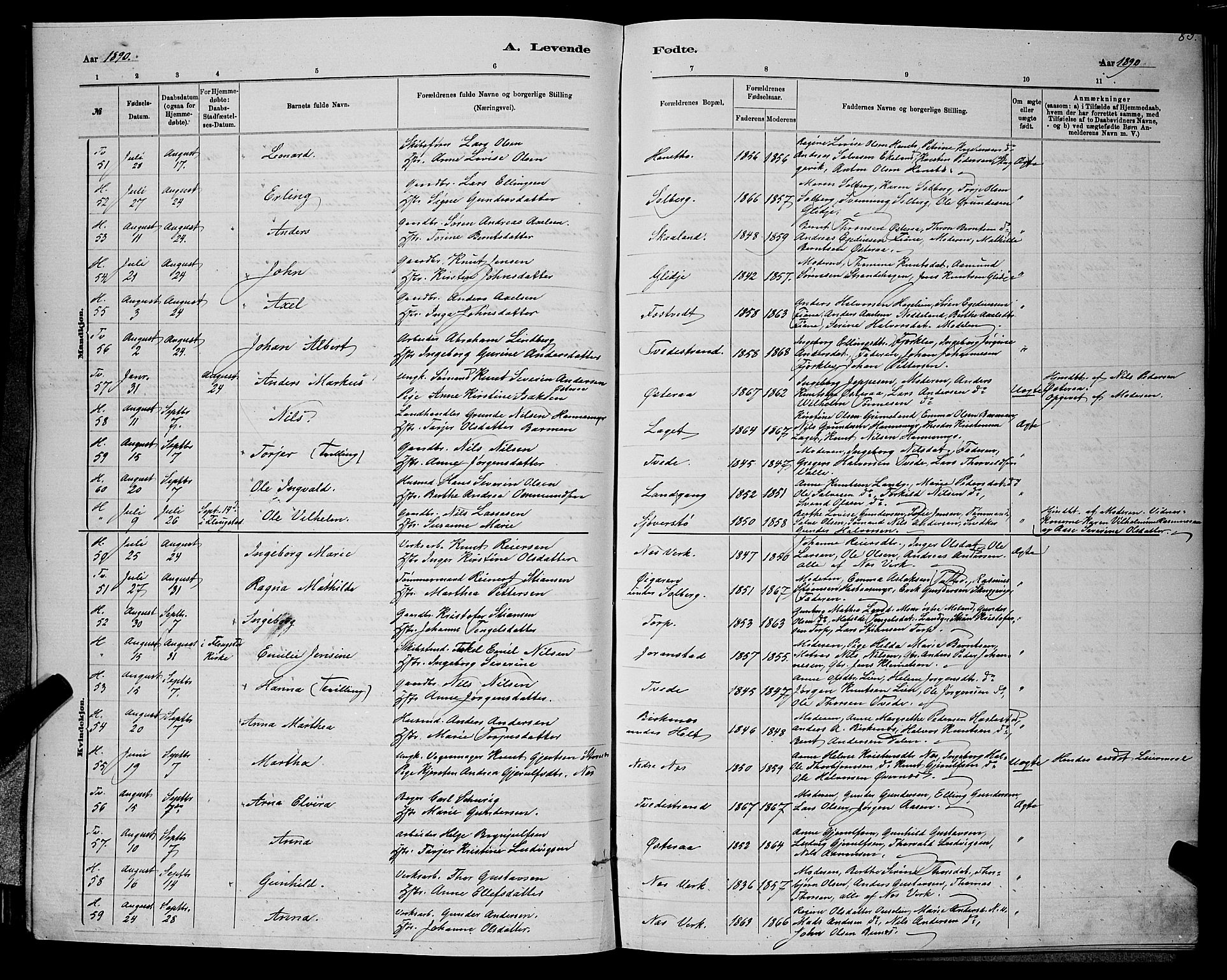 Holt sokneprestkontor, AV/SAK-1111-0021/F/Fb/L0010: Parish register (copy) no. B 10, 1883-1896, p. 83